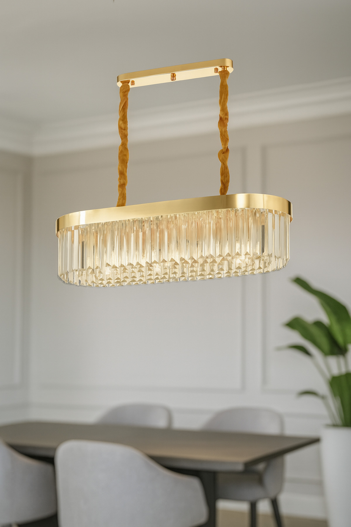 Luxury Desina 70x30 Crystal Stone Dining Table Top Chandelier - GOLD PLATED