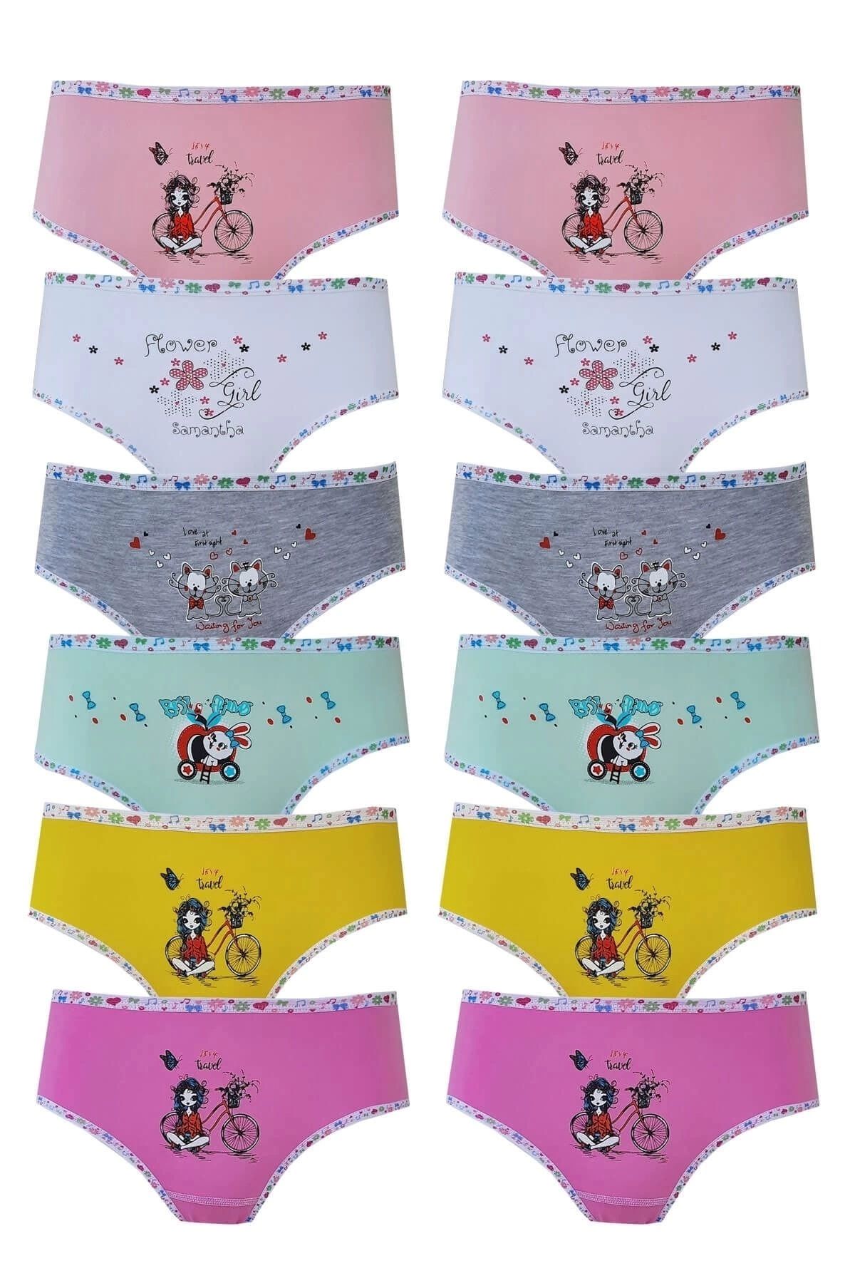 Tutku-Underwear 12 Pack Girl's Printed Colorful Panties Lycra Slip 3