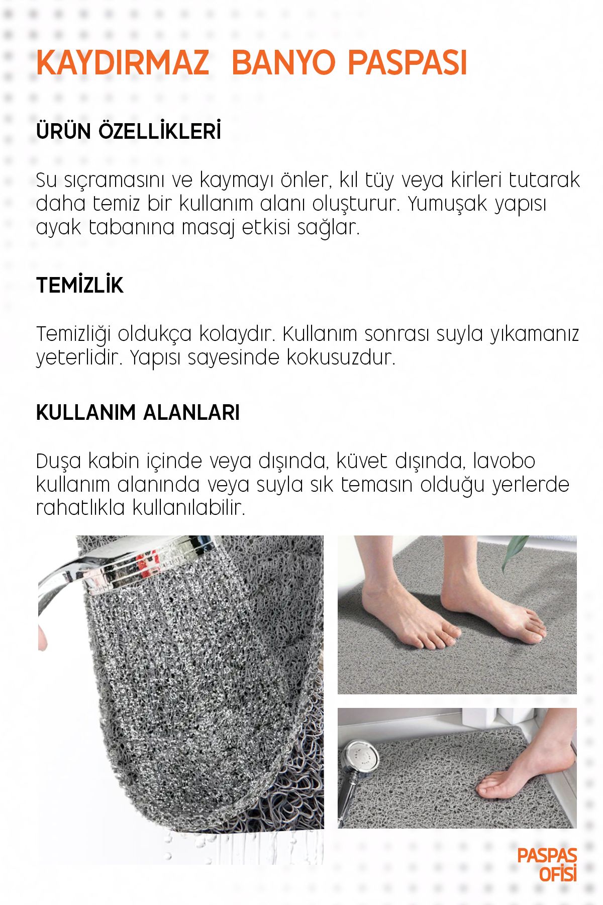 Paspas Yap-Bath Mat Shower Cabin Mat Does Not Splash Water Mat Non-Slip Mat (50X50 cm) 3