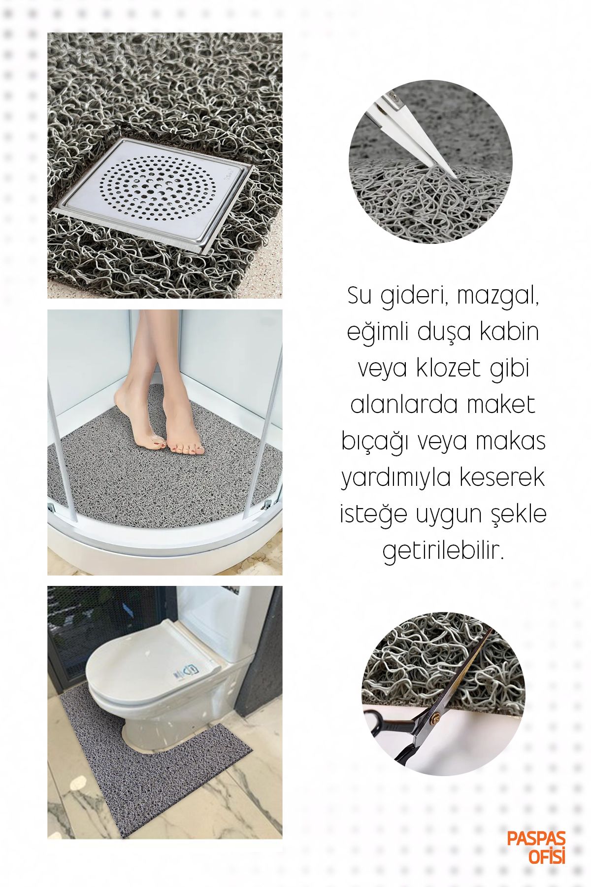 Paspas Yap-Bath Mat Shower Cabin Mat Does Not Splash Water Mat Non-Slip Mat (50X50 cm) 4