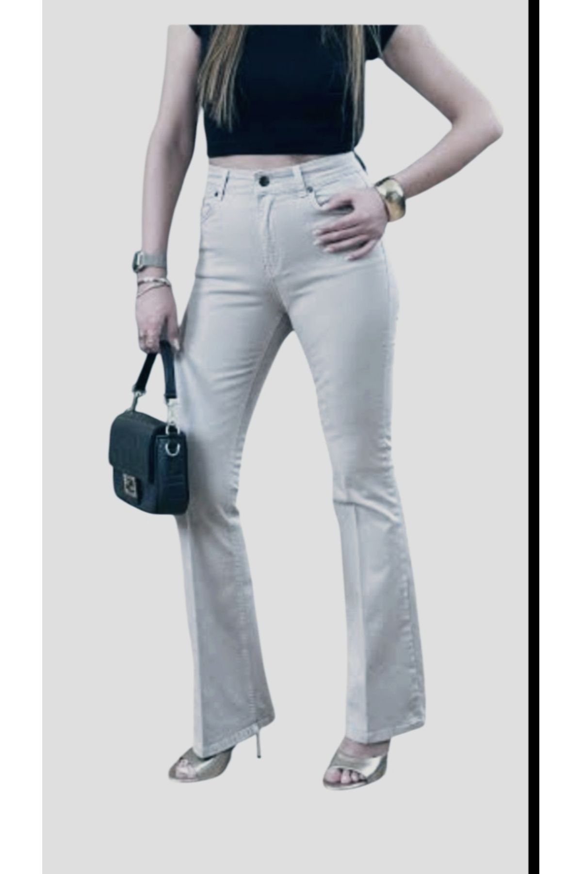 AKŞEN GİYİM-Plus Size Flared Summer Canvas Fabric Lycra High Waist Women's Jeans Trousers 3