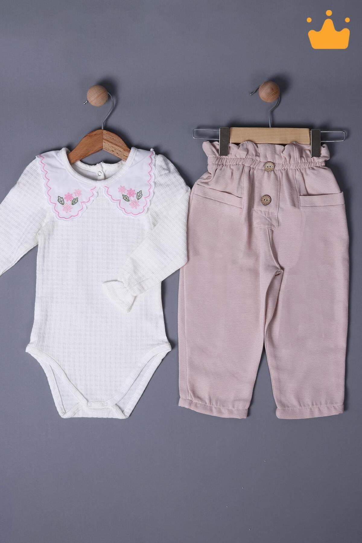 Babyhola 1-3 Yaş Kız Bebek Çocuk Çıtçıtlı Badi Pantolon Şık Alt Üst 2'li Takım Bayramlık 2327 fotoğrafı 2 (önizleme)