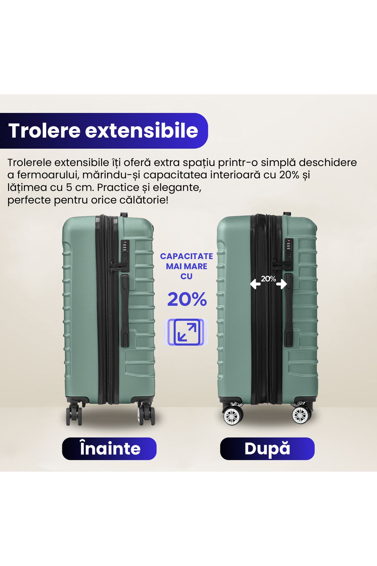 Quasar & Co.-Set of 3 trolleys, S/M/L, Model Line, 4 wheels, telescopic handle, lock, ABS, Light turquoise 2