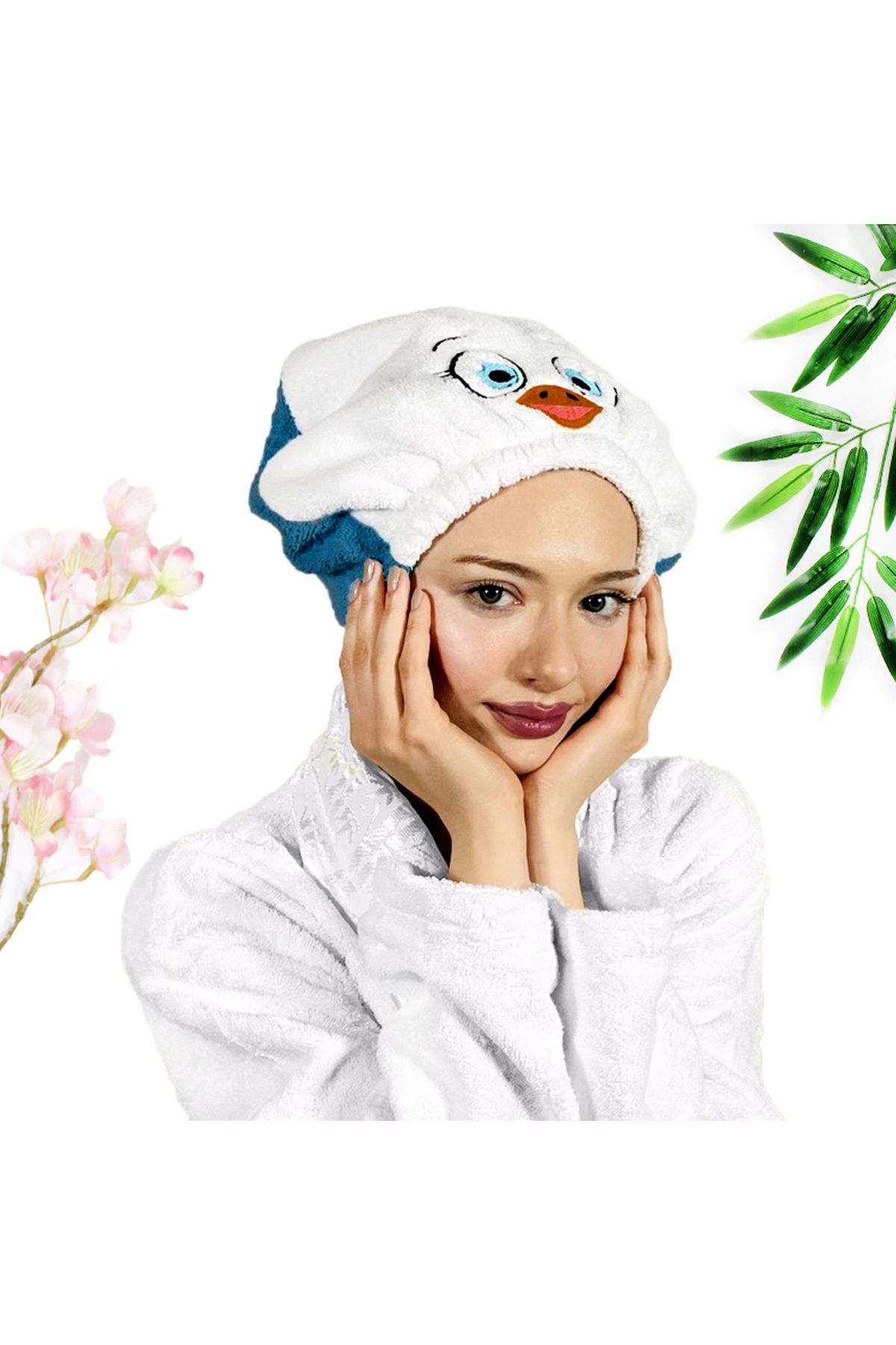 havlubanyobone-Hair Drying Towel Bathroom Shower Cap Blue 4