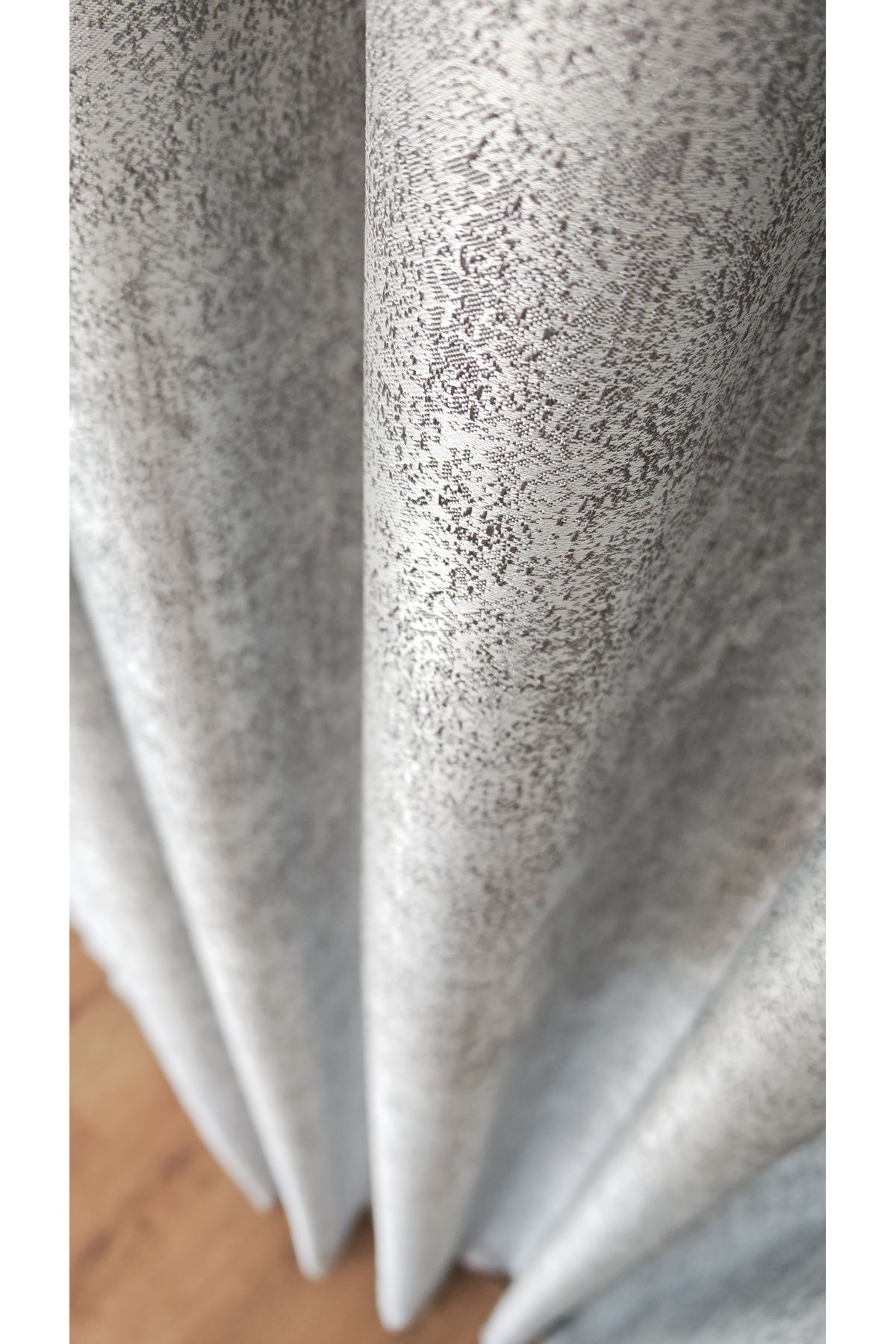 Yuka-Trojan Gray Double Wing Sparse Pleated Jacquard Satin Textured Background Curtain with Bright Pattern 90 X 270 5