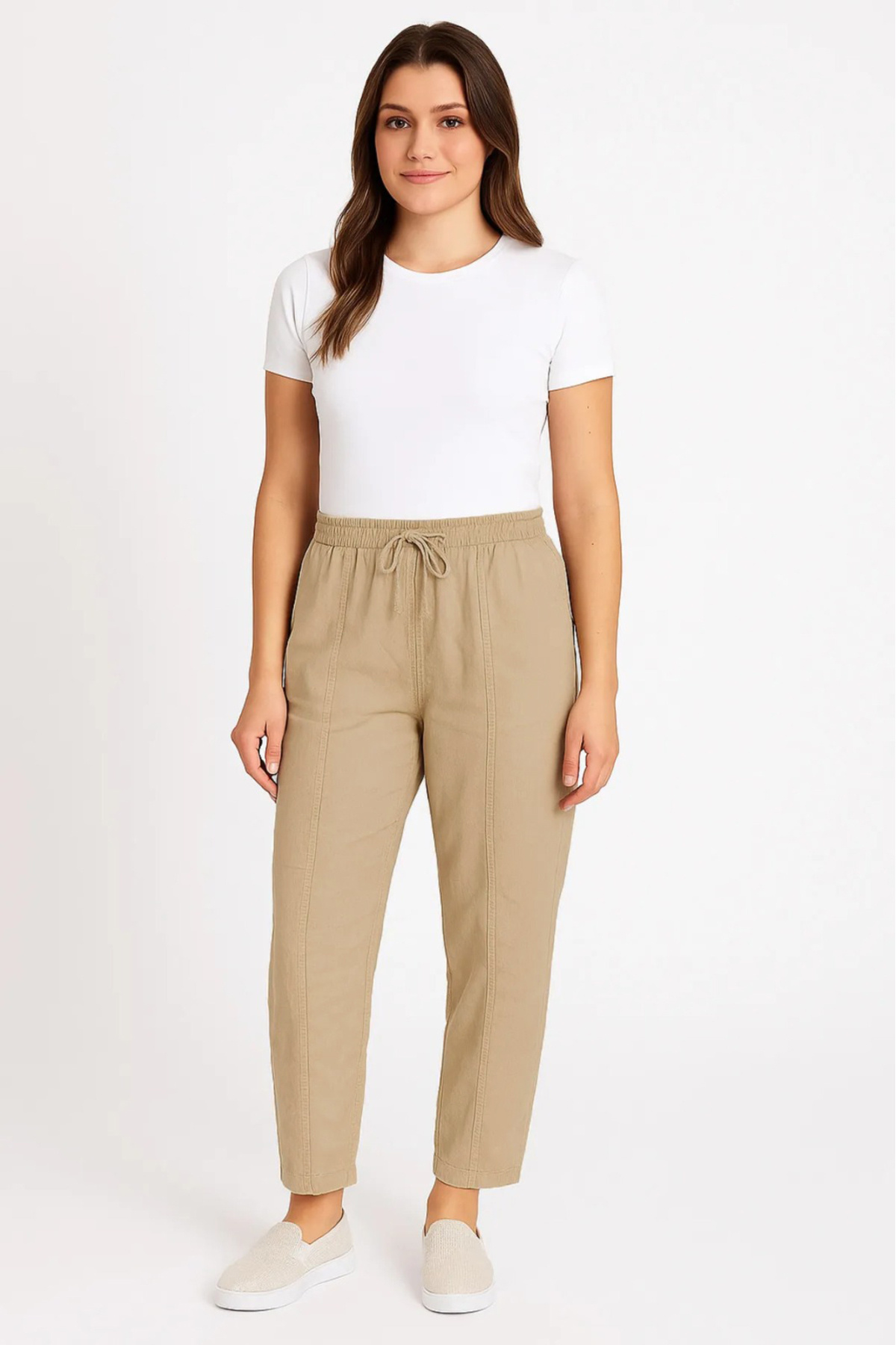 Women's Beige Linen Blend Casual Cut Raw Cloth Pants