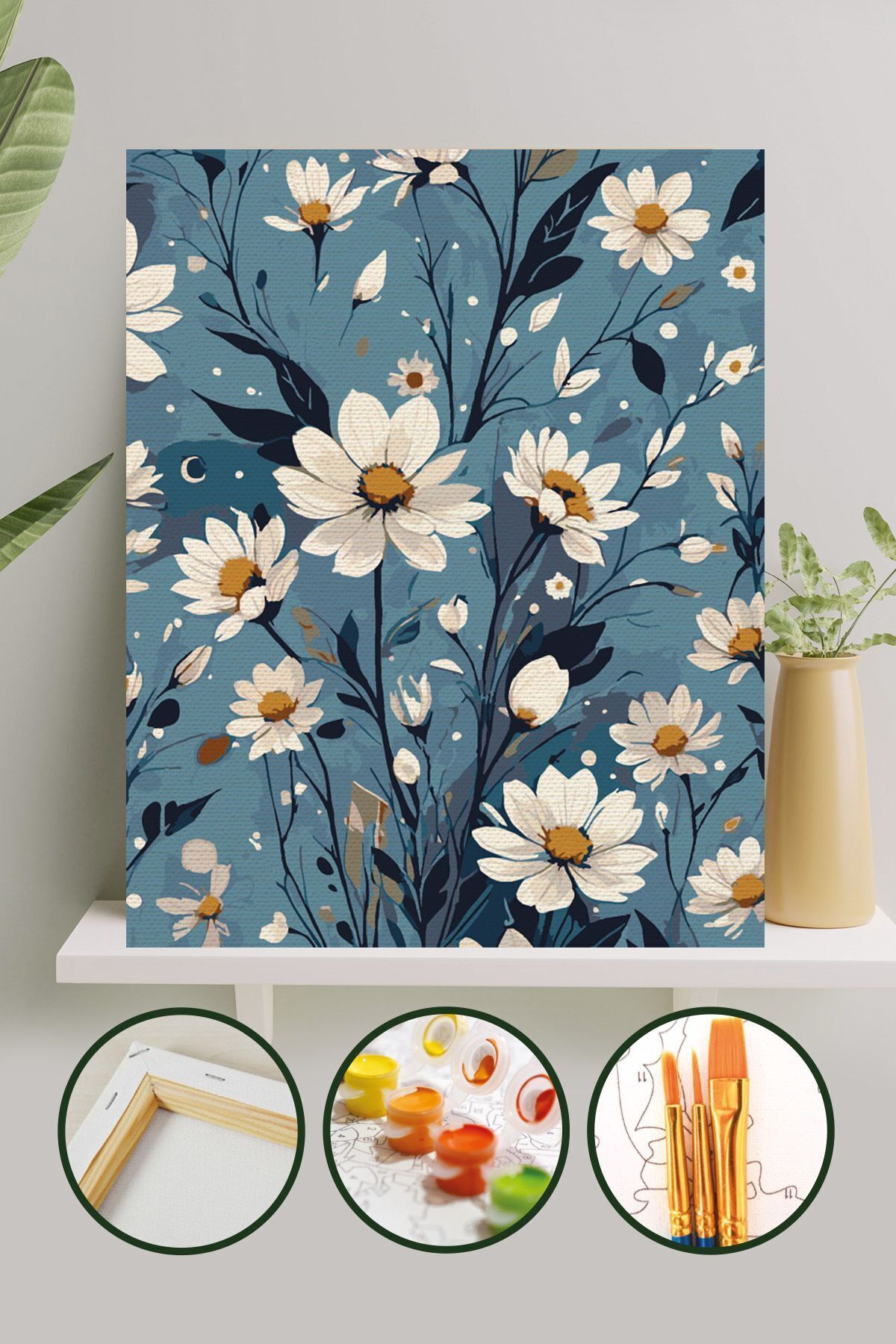 Palmiye Hobi Sanat Kırtasiye Sayılarla Boyama 40x50 Cm Tuval Seti Fırça Boya Dahil Çıtaya Gerili - Papatya