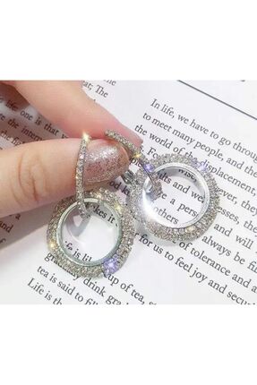 reyselstyle MODERN TASARIM ZİRKON TAŞLI GÜMÜŞ KAPLAMA ÇELİK HALKA KÜPE