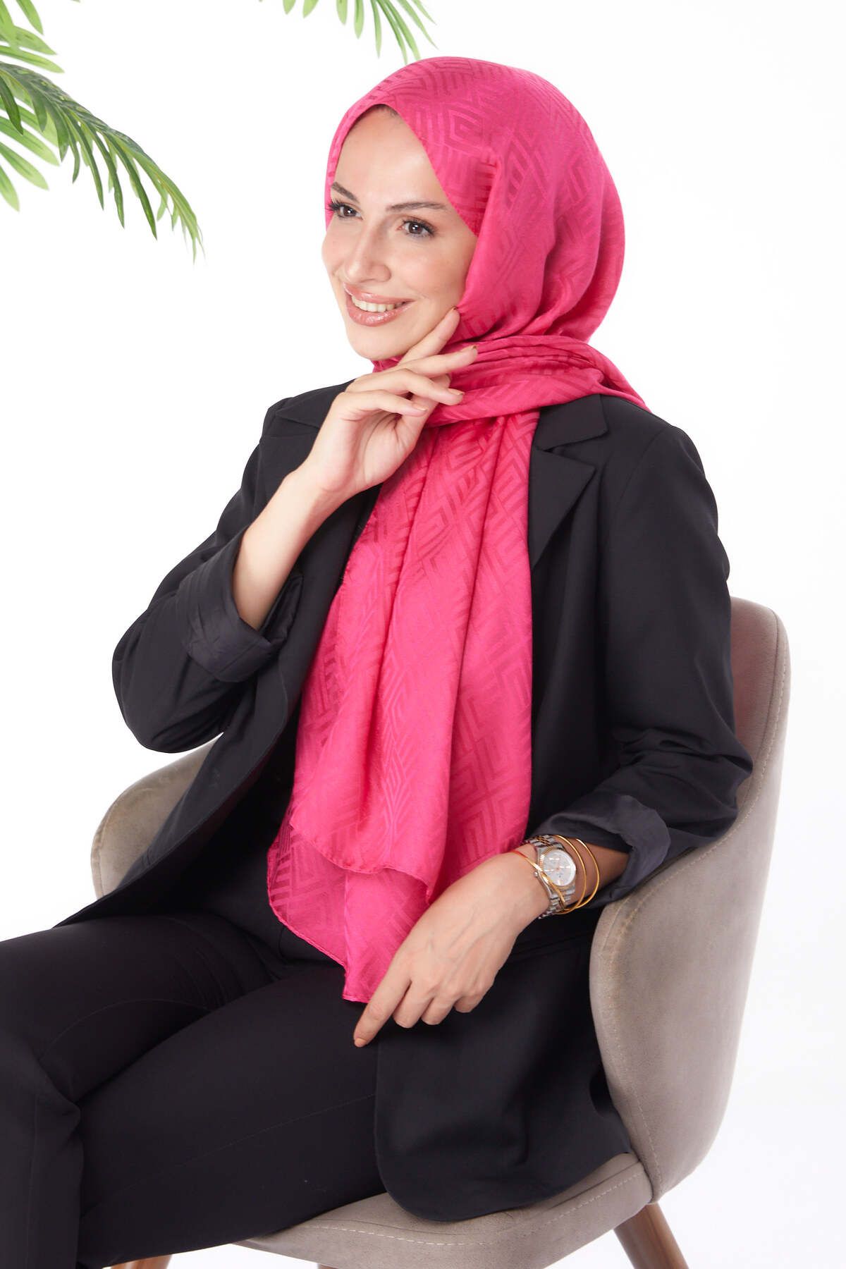 TOFİSA-Janjan Patterned Shawl Fuchsia - 26063 1