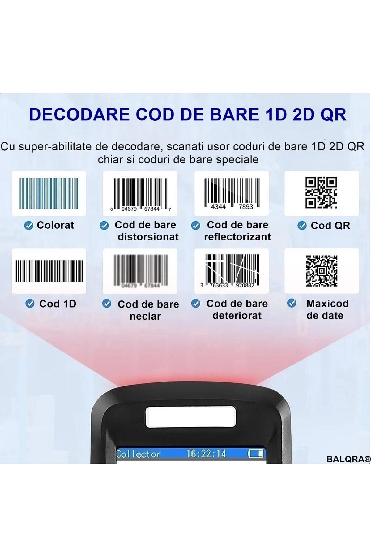 BALQRA-Scanner coduri de bare BALQRA® ,Wireless,Portabil,Cititor coduri 1D/2D/QR Ecran HD,Autonomie 30 ore 2