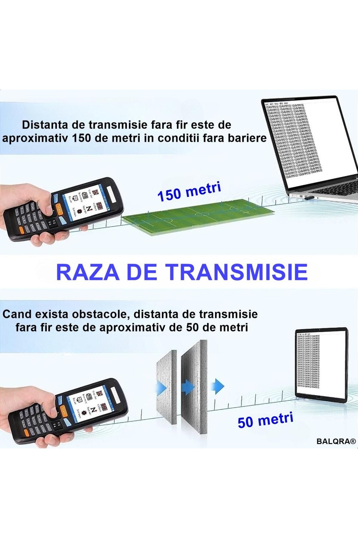 BALQRA-Scanner coduri de bare BALQRA® ,Wireless,Portabil,Cititor coduri 1D/2D/QR Ecran HD,Autonomie 30 ore 3