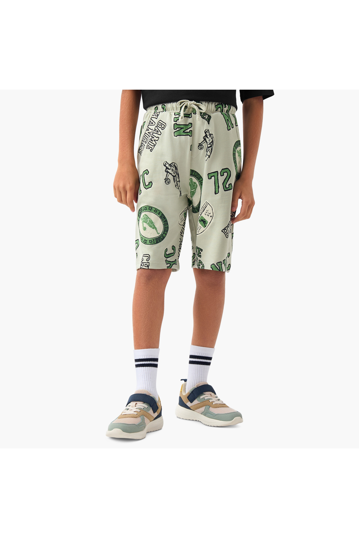 Juniors-Basketball Print Shorts with Drawstring Closure and Pockets 1