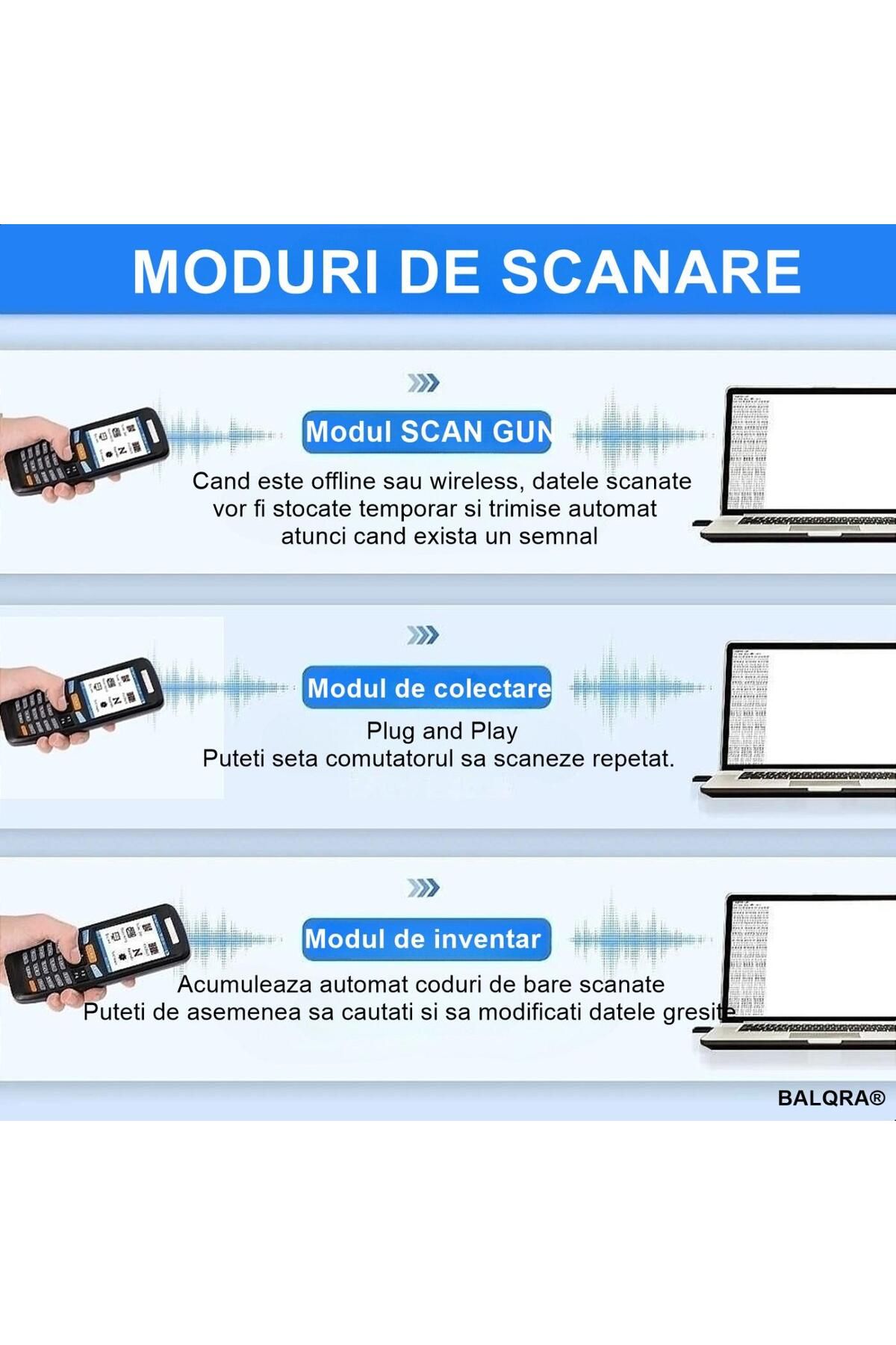 BALQRA-Scanner coduri de bare BALQRA® ,Wireless,Portabil,Cititor coduri 1D/2D/QR Ecran HD,Autonomie 30 ore 5
