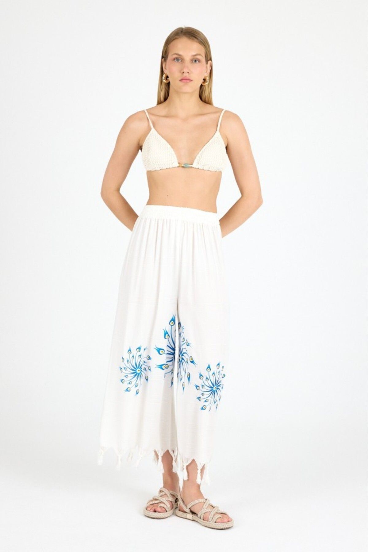 Mulberry-Women's White Bamboo Trouser Skirt |   Beach & Pool & Daily Use 2