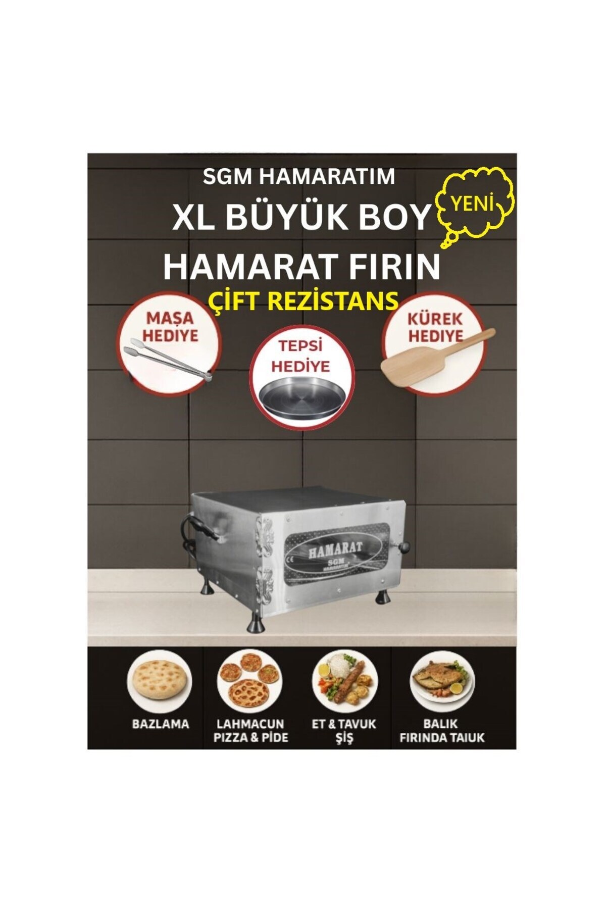 SGM HAMARATIM & Elis Concept Hamarat Xl Büyük Boy Çift Rezistans Pratik Fırın 2500w Bazlama Lahmacun
