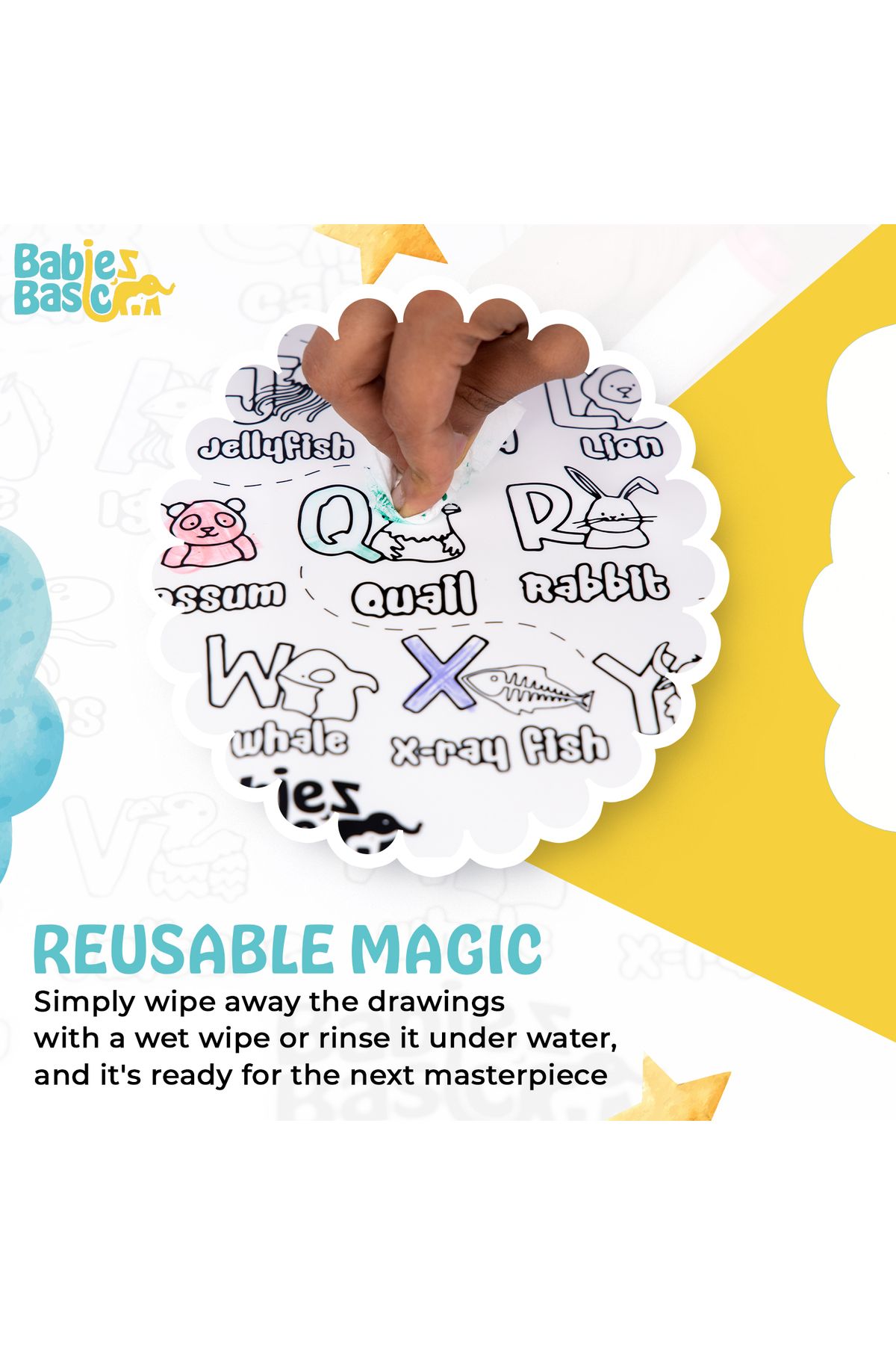 Babies Basic-Reusable Silicone Colouring Mat with Pens and Travel Case - English Alphabet Design 3