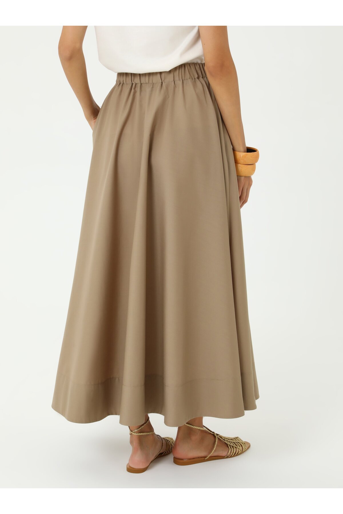 Benin  Beli Lastikli Pamuklu Basic Poplin Etek - Bej - Benin - Görsel 6
