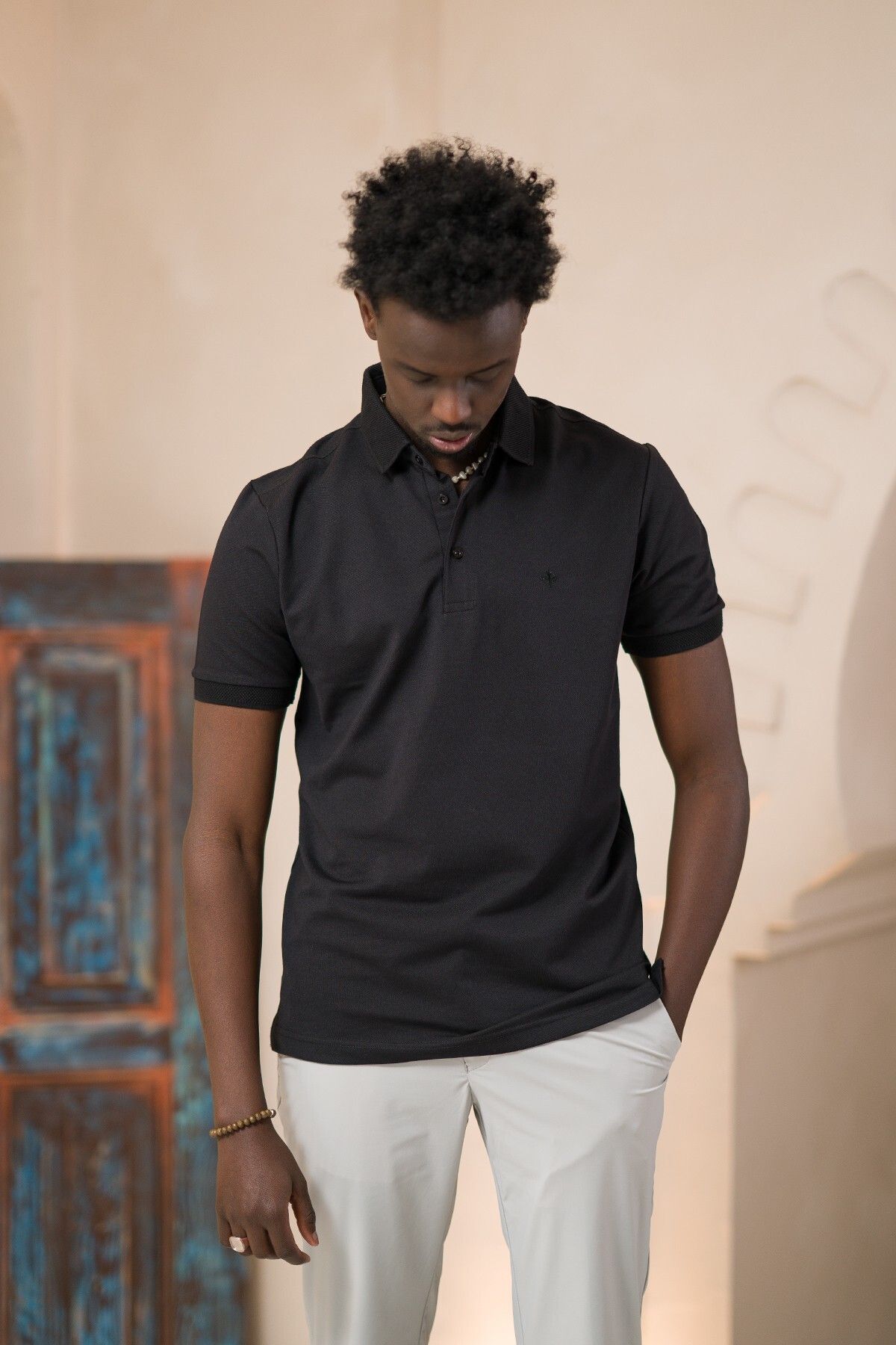 Paul Martin-Πλεκτό μπλουζάκι Polo Neck Regular Fit από βαμβάκι και λύκρα 4