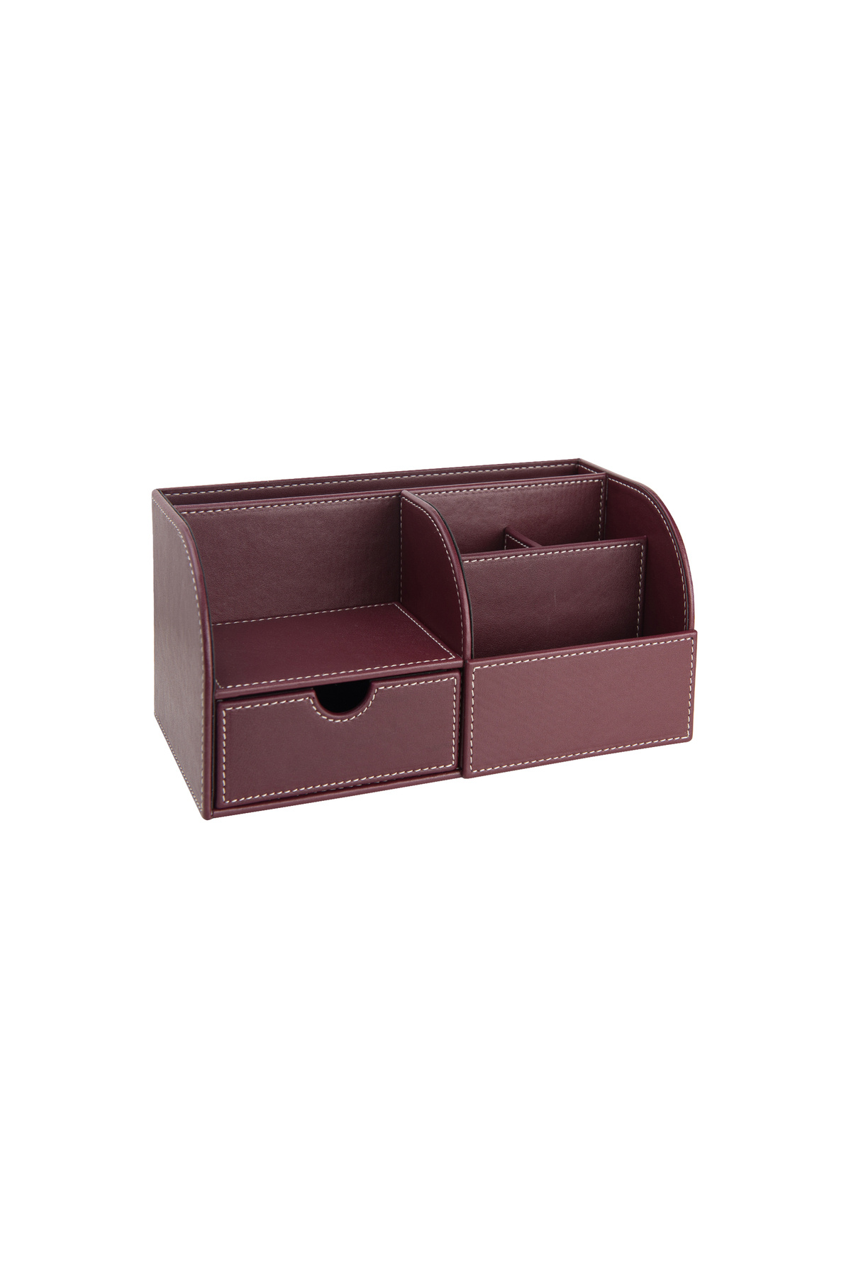 2K-Desktop Organizer, Pen Holder, Remote Control, Cube Notepad Holder, Tablet Holder, Bookshelf, 6 Compartments, Drawer, Claret Red 1
