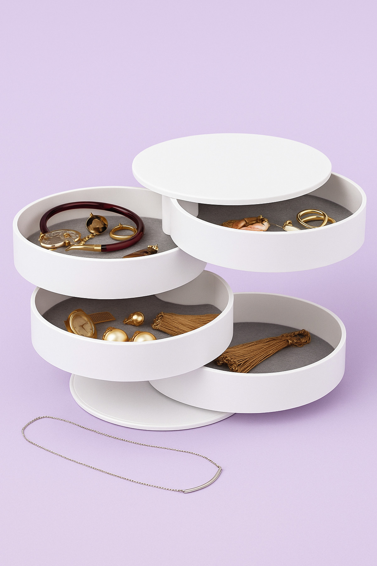 VİALEX 4-етажен въртящ се органайзер за бижута, елегантен кутия за бижута - бял