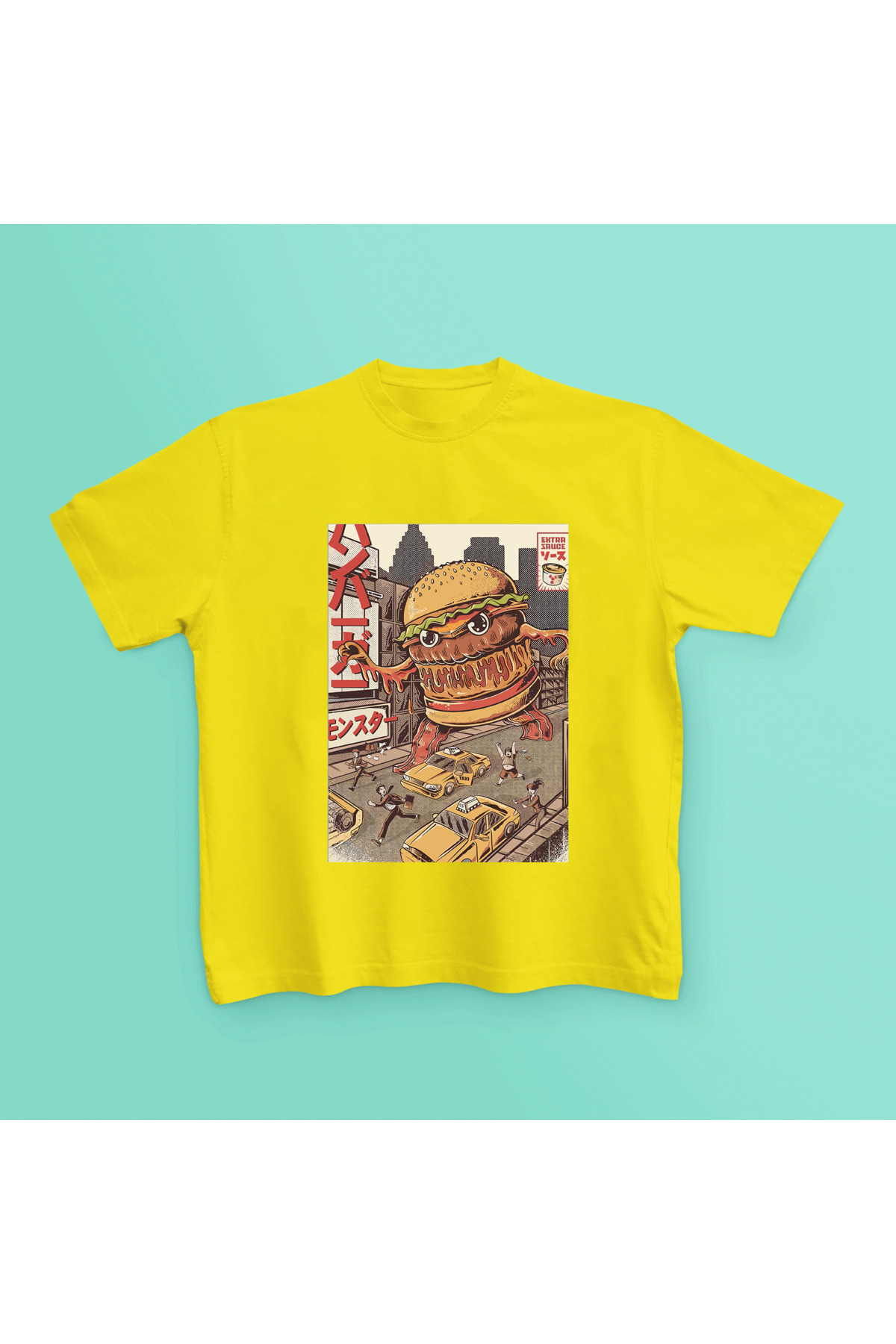 ANIME JEONKARGI BURGERZILLA PRINTED CREW NECK STANDARD FIT SHORT SLEEVE YOUNG AND CHILD TSHIRT