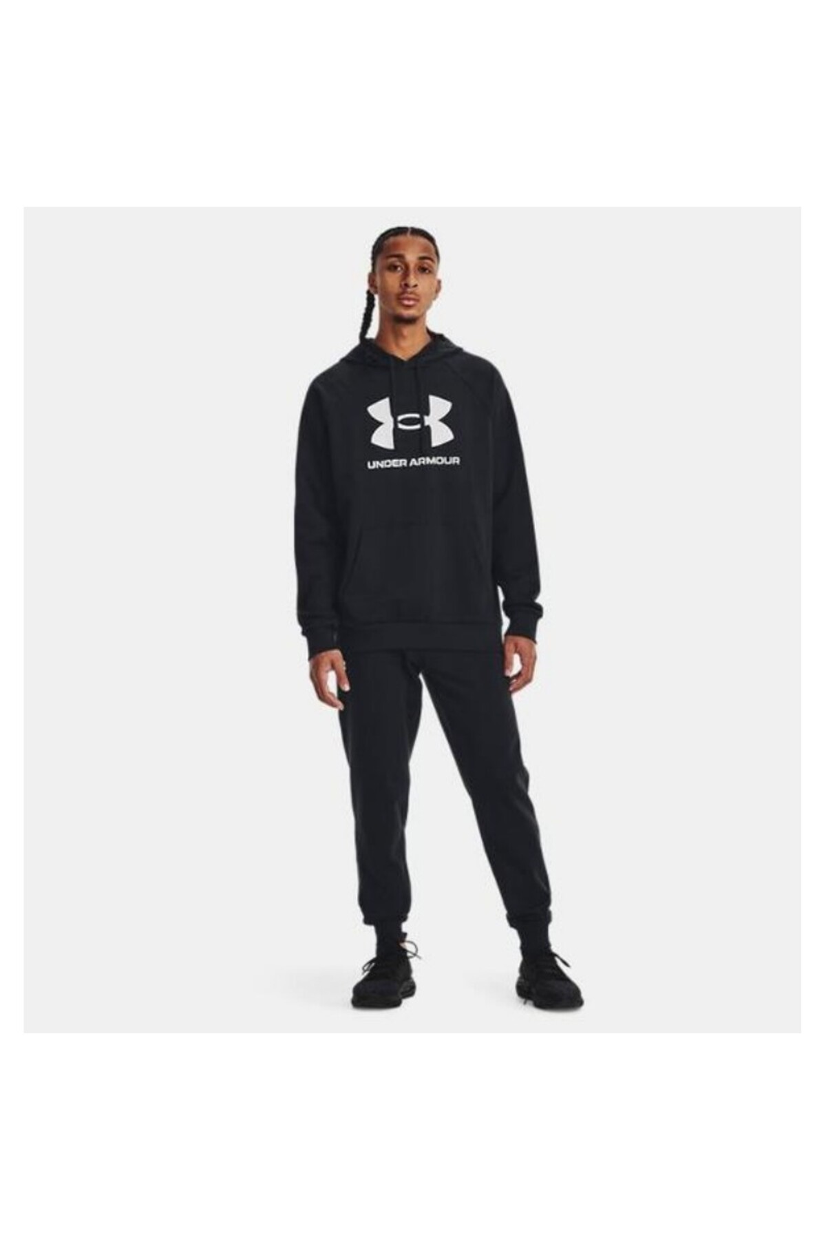 Under Armour Rival Fleece Logo Erkek Siyah Kapüşonlu Sweatshirt görsel 3