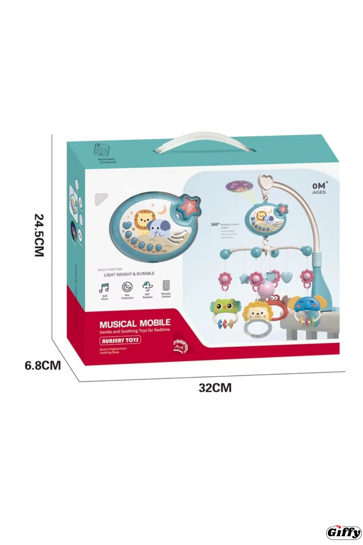 giffy Pilli Işıklı Müzikli Projektörlü Kumandalı Sabitlemeli Dönence Çıngıraklı Dişlikli Bebek Yatıştırıcı fotoğrafı 6 (önizleme)