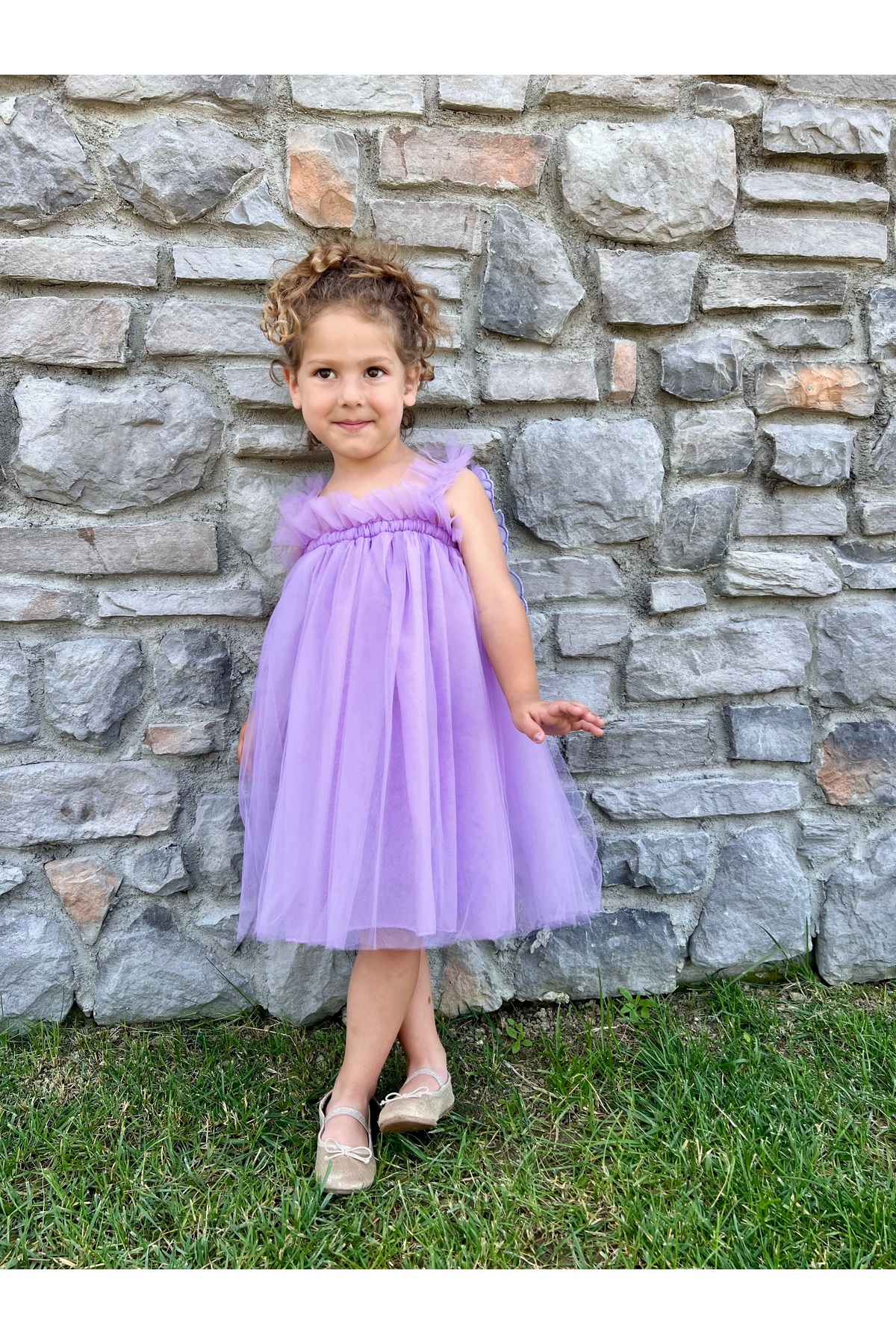 penu baby kids Lila Askılı Tül Jile Arkası Kelebek Kanatlı Kız Çocuk Kız Bebek Elbise fotoğrafı 3 (önizleme)
