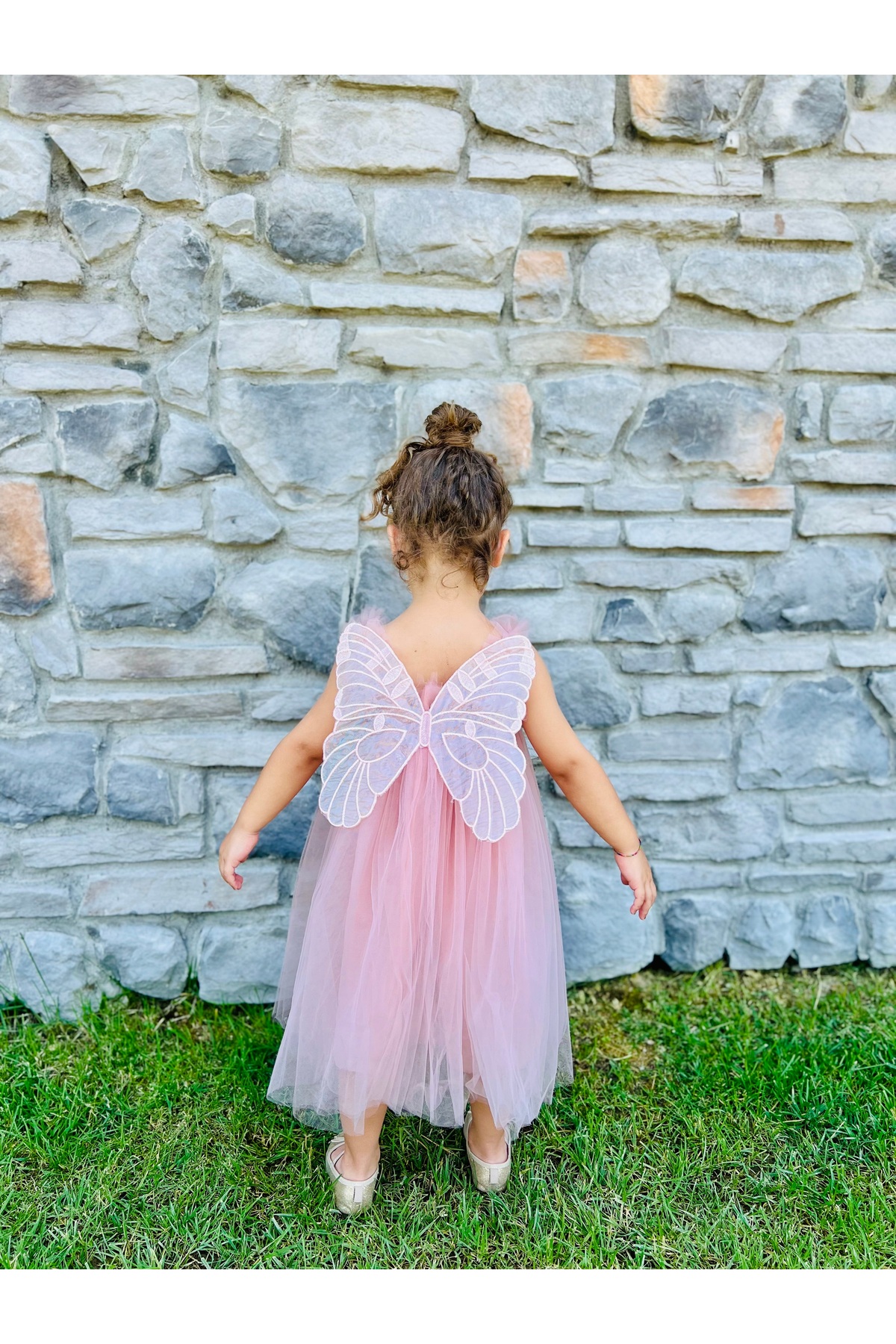 penu baby kids Pudra Askılı Tül Jile Arkası Kelebek Kanatlı Kız Çocuk Kız Bebek Elbise fotoğrafı 6 (önizleme)