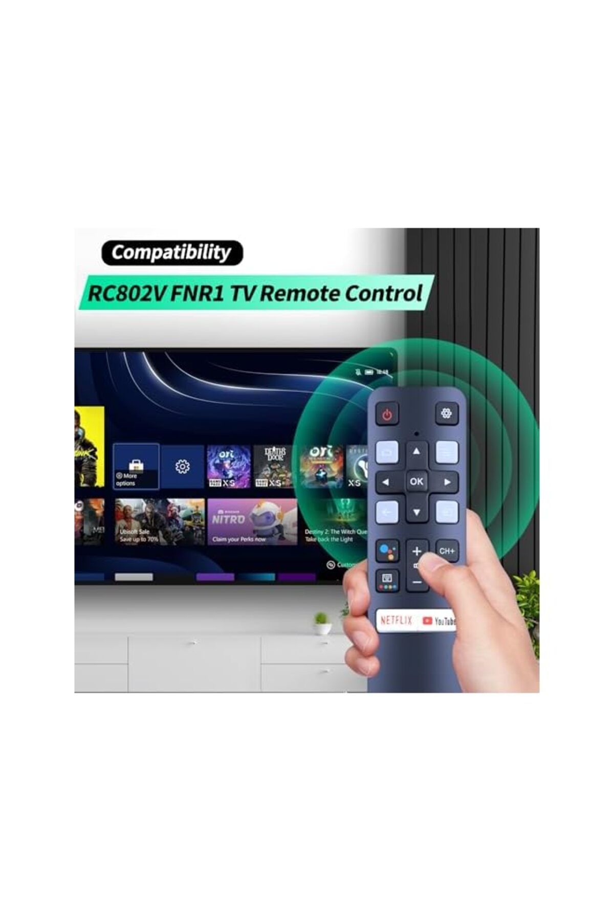 The Bros-Replacement Remote Control for TCL Smart TV Remote with NETFLIX FNR1 RC802V 3