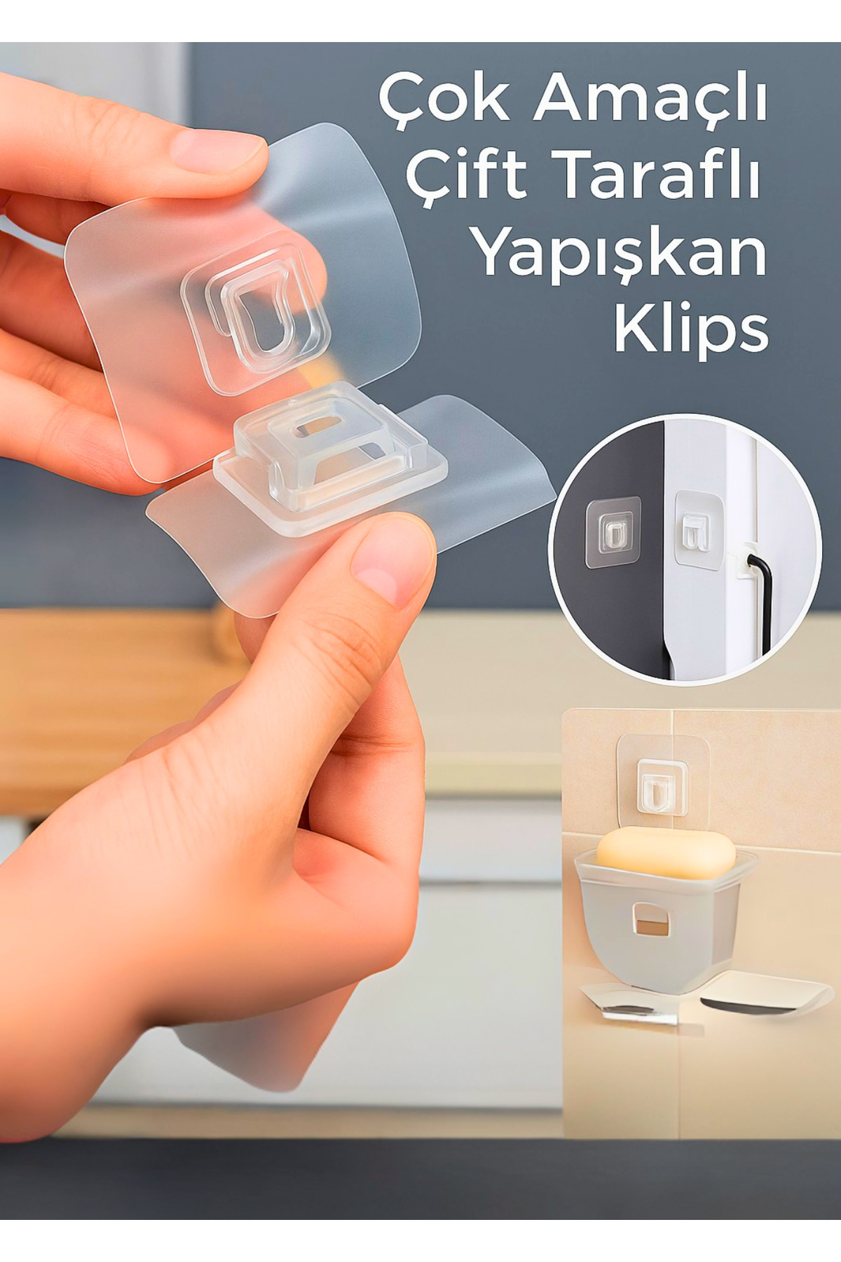 BRE HOME 1 adet Çok Amaçlı Şeffaf Çift Taraflı Yapışkan Klips – Delmeden As, Pratik Montaj, Güçlü Tutunma