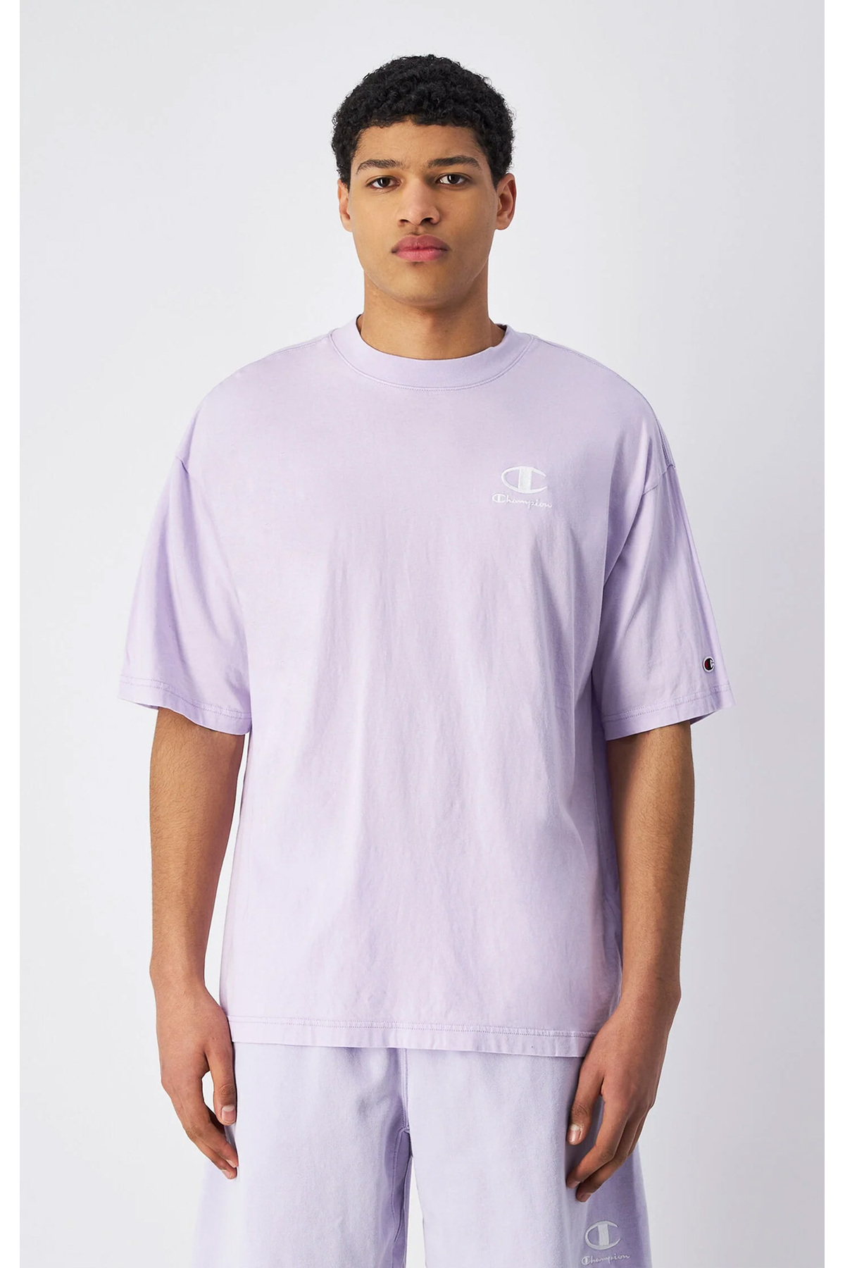 Champion Icons Plush Wash Crewneck T-Shirt Mor Erkek Tişört-221257-VS101
