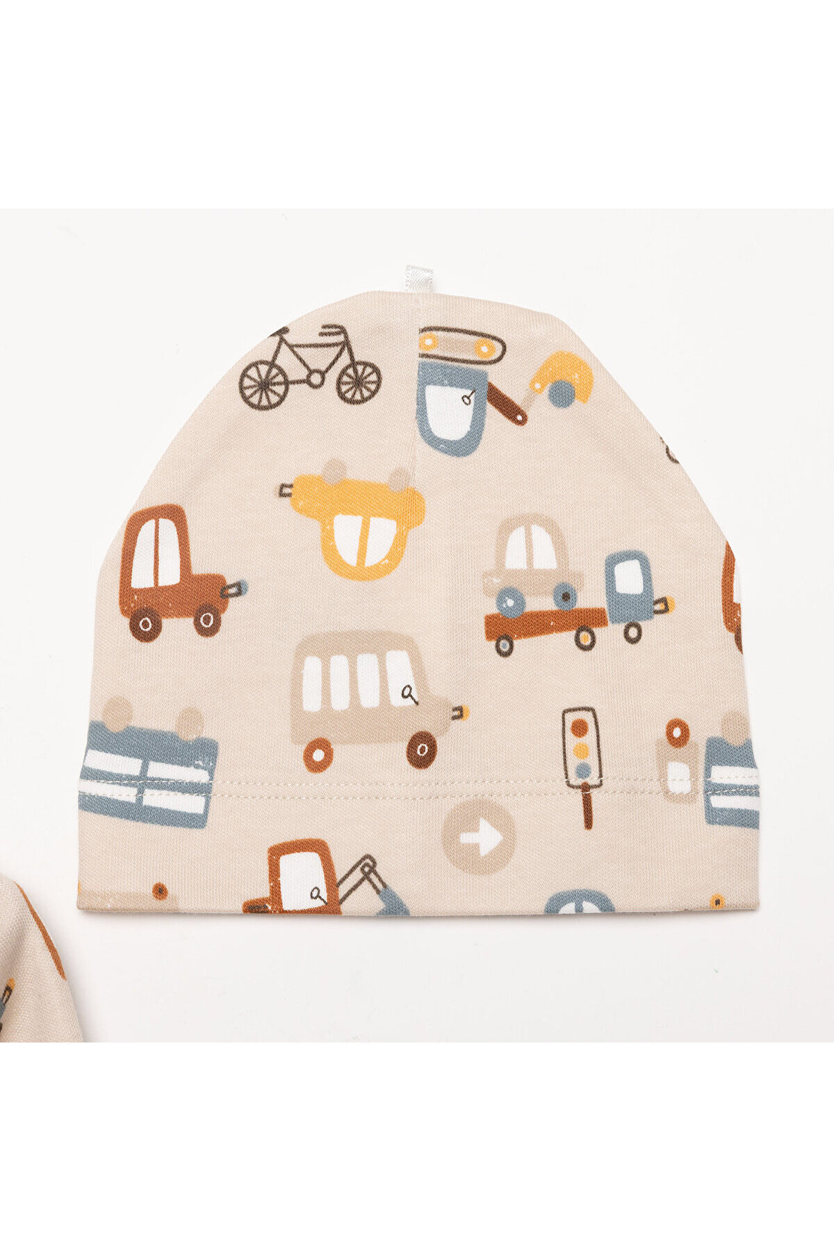 ebebek Hello Baby HelloBaby Yenidoğan Erkek Bebek Tulum-Bere 2li Takım İnterlok Hayvan Desenli Patikli Paça Bej fotoğrafı 3 (önizleme)