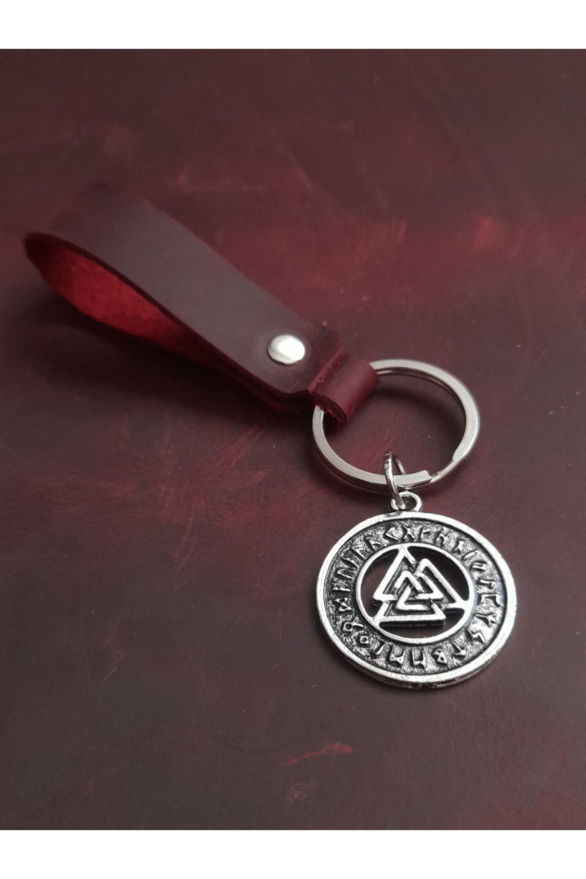 BSN Store-Valknut Figure Genuine Leather Keychain Gift Keychain 2