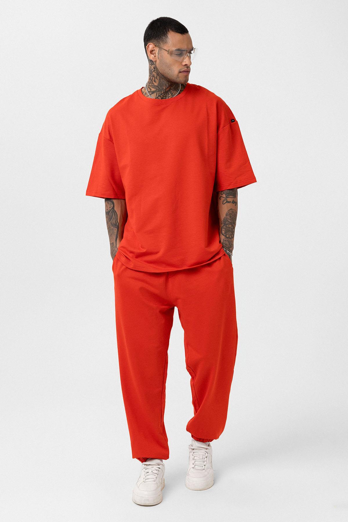 Paça Lastikli Basic Oversize Eşofman Takımı Mercan — رنگارنگ 30-123 — تصویر 3 از 8