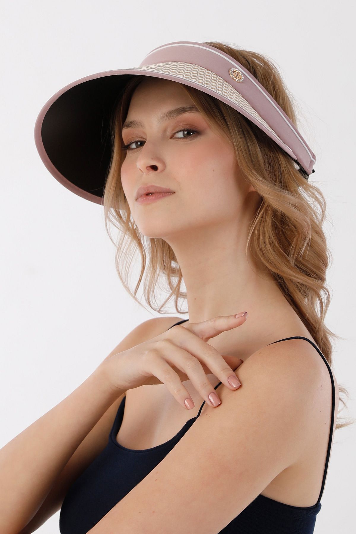 Fulla Moda-Houndstooth patterned visor adjustable straw hat 3
