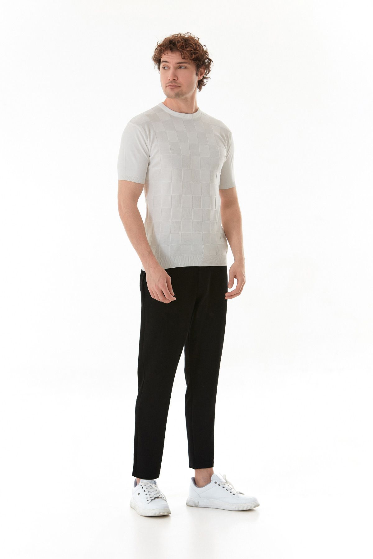 Fulla Moda-Checkerboard Patterned Knitwear T-Shirt 4