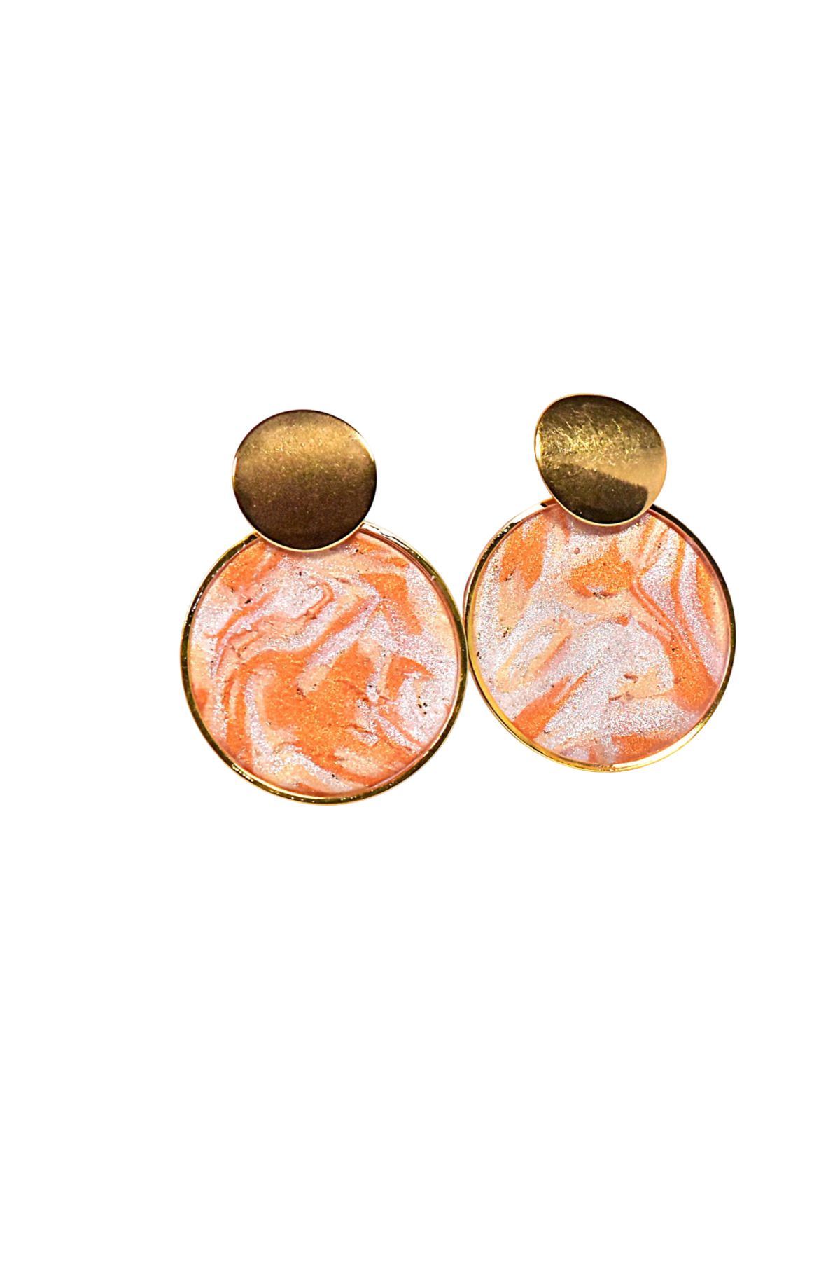 NARRU-NARRU handmade earrings, round, peach, cream, white and gold, Asha 16 4