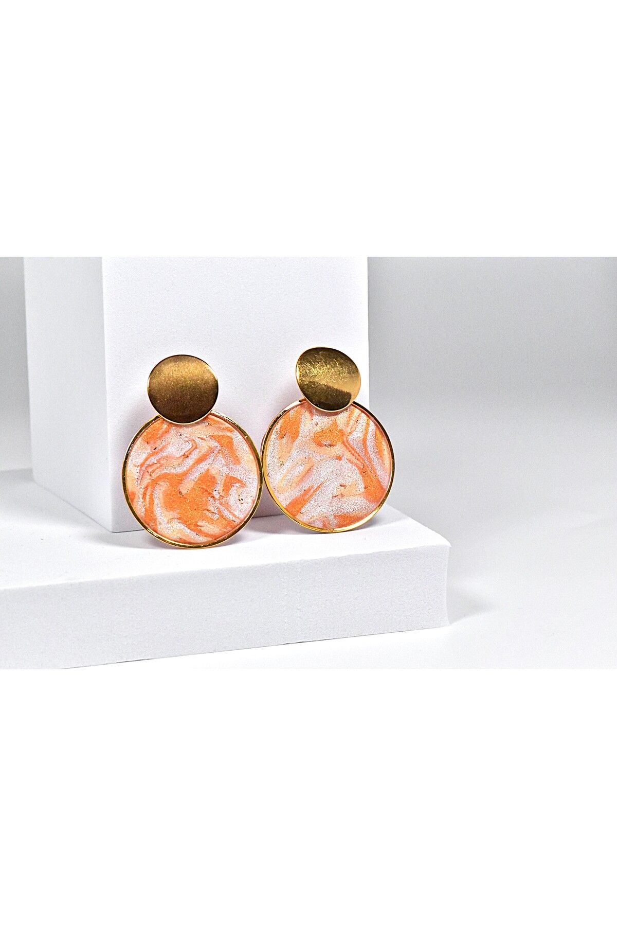NARRU-NARRU handmade earrings, round, peach, cream, white and gold, Asha 16 2