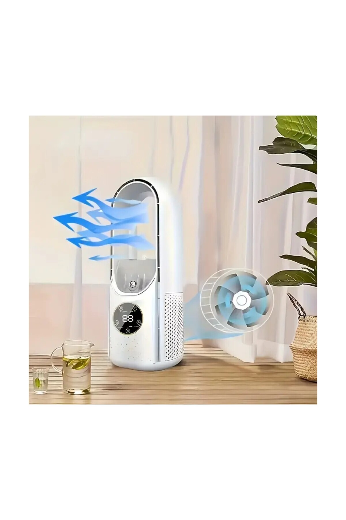 peltech Taşınabilir Su Buharlı Vantilatör Sessiz Geniş Açılı 6 Kademeli Soğutucu Modern Fan Masa Üstü Klima