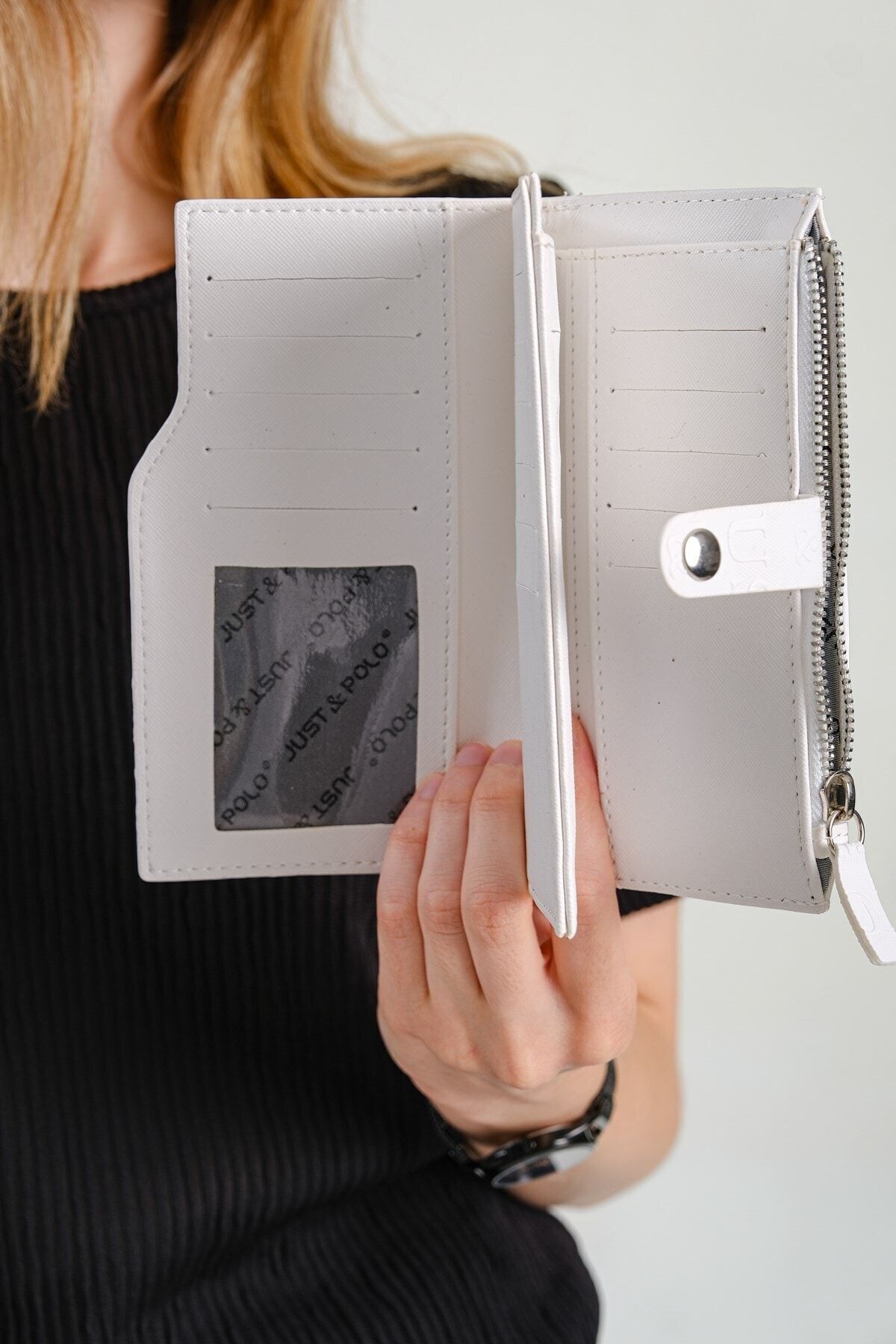 Just Polo JP-Original Just Polo Coin Zipper Vertical Multi-Compartment Women's Wallet Handheld Portfolio 19*10 cm 1 White 5