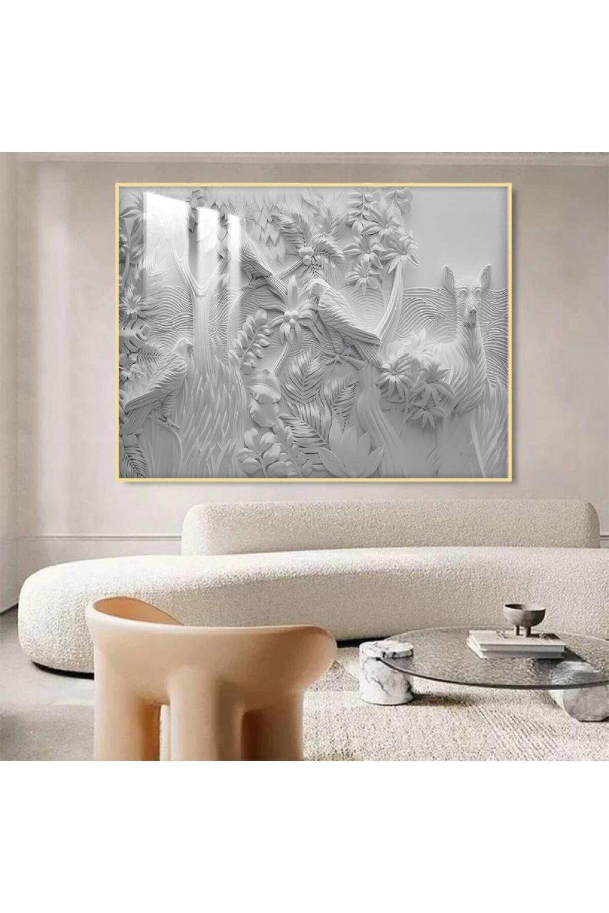 4gdran-Wooden wall panel printed with gypsum board design with a golden frame and a clear acrylic layer 1