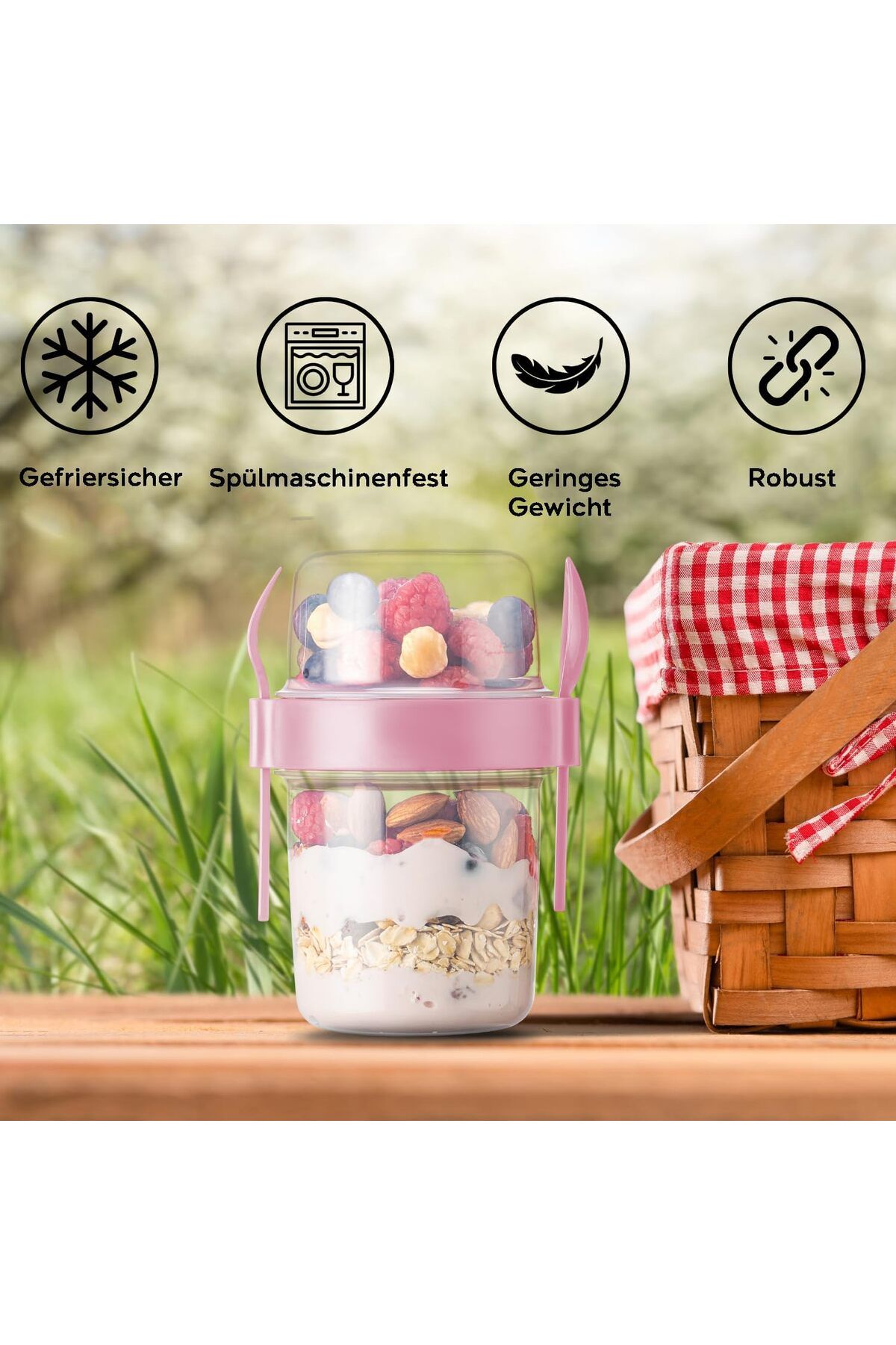 Righton-1100 ml Takengo Fruit Yogurt and Muesli Container with Spoon and Practical Portable Cup with Lid 3