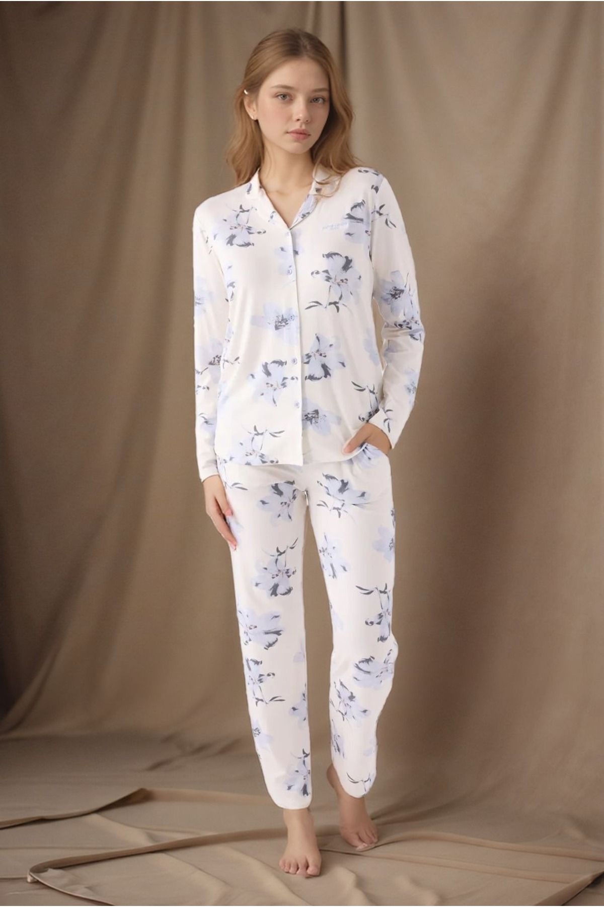 Pierre Cardin-Set pijamale din viscoză ecru cu mânecă lungă pentru femei Q9.U.9O.K9.K.A4.P.C 1
