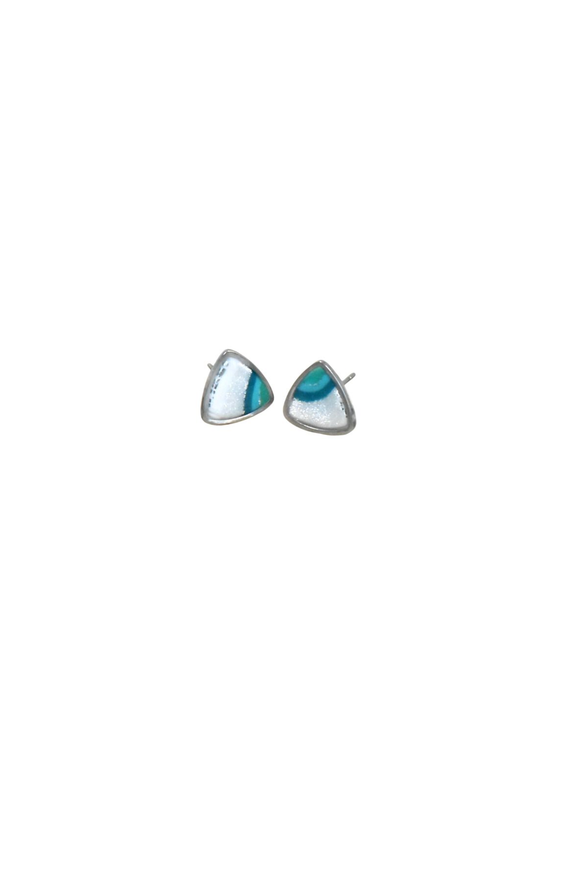 NARRU-Handmade NARRU earrings, stylized triangle, turquoise, white and silver, Vasia 4