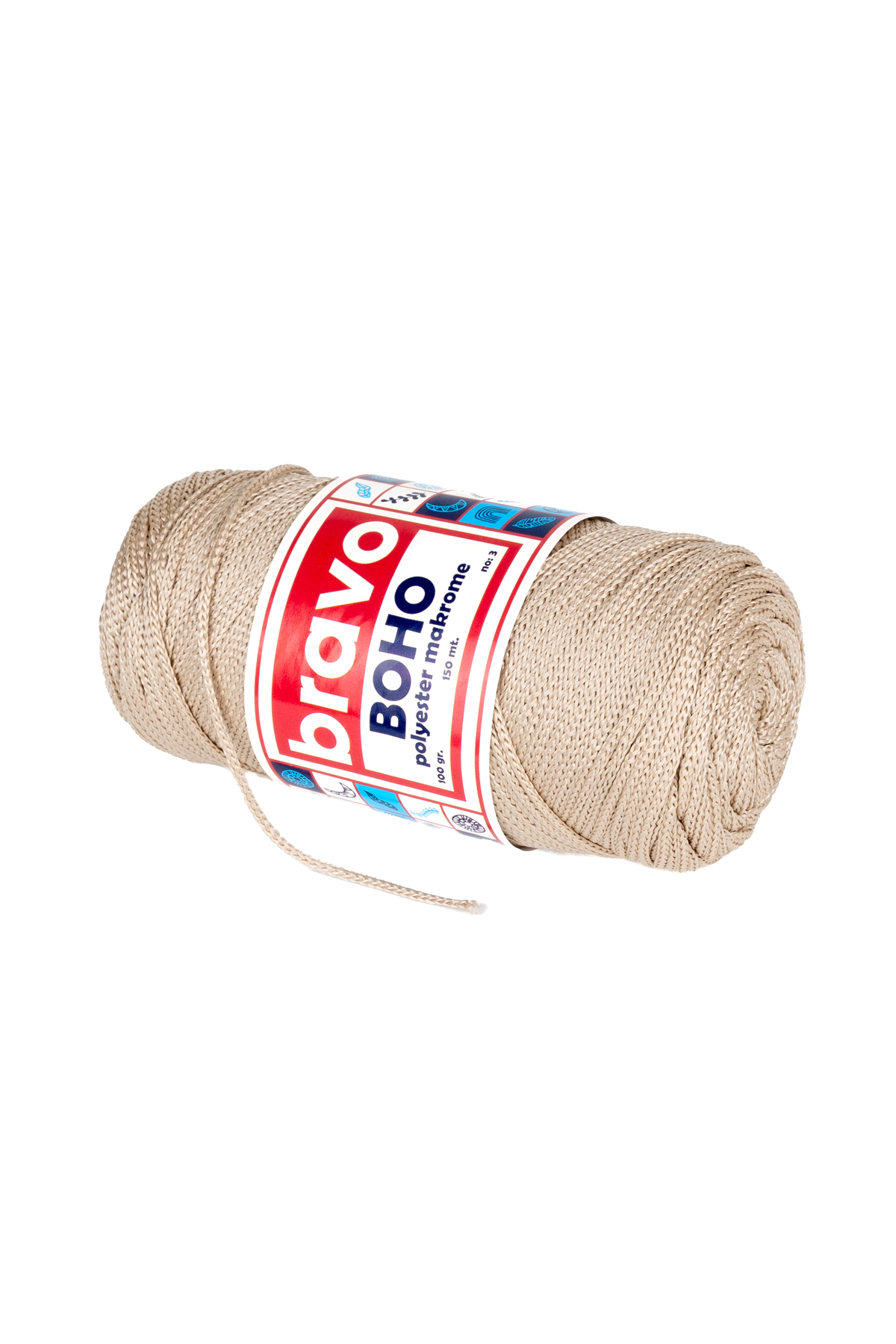 Boho Polyester Macrame Yarn 1.5 Mm 100 Gr 150 Meters No: 3 mm (Color Code: 30) Beige