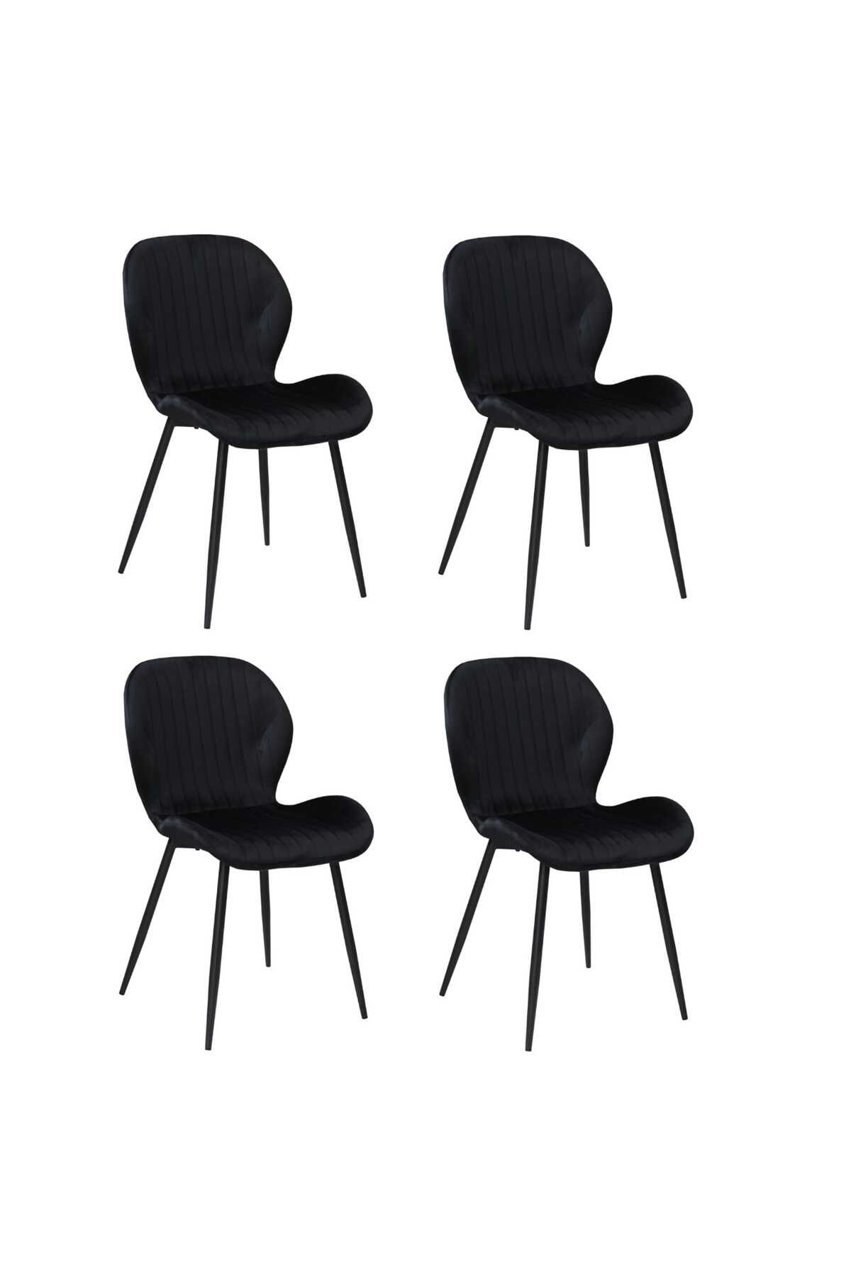 ARTA DOOR Set 4 Scaune Tapitate Opal Negru Pentru Dining Și Bucătărie, Picioare Metalice - One Size