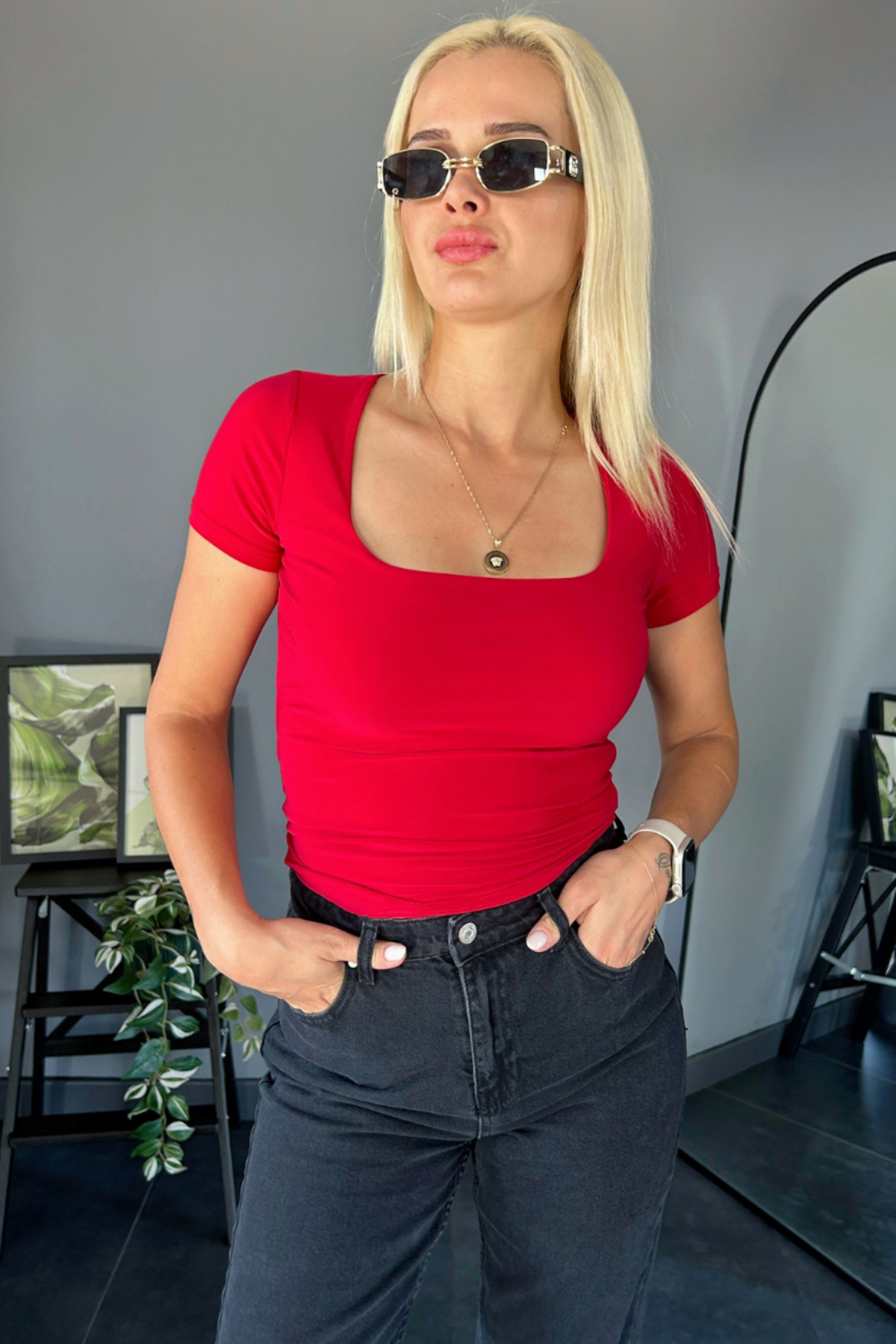 spirituel Ženska T-shirt kratka rukava četvrtasti izrez dvoslojna peskovita t...