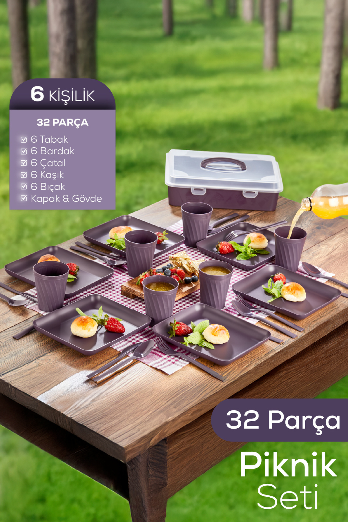 Vienev 32 Parça 6 Kişilik Taşınabilir Piknik Seti - Saklama Kutulu