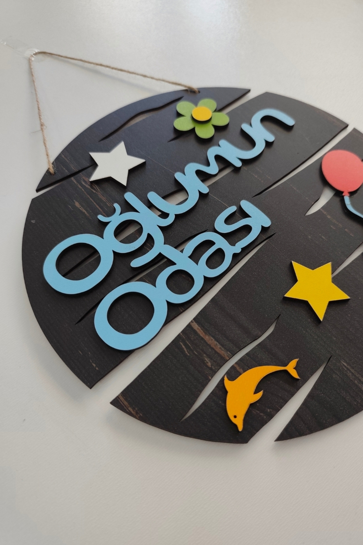 Kutaydan-My Son's Room Written Round Mdf Laser Cut Door and Wall Ornament - Rebap Ahşap 6